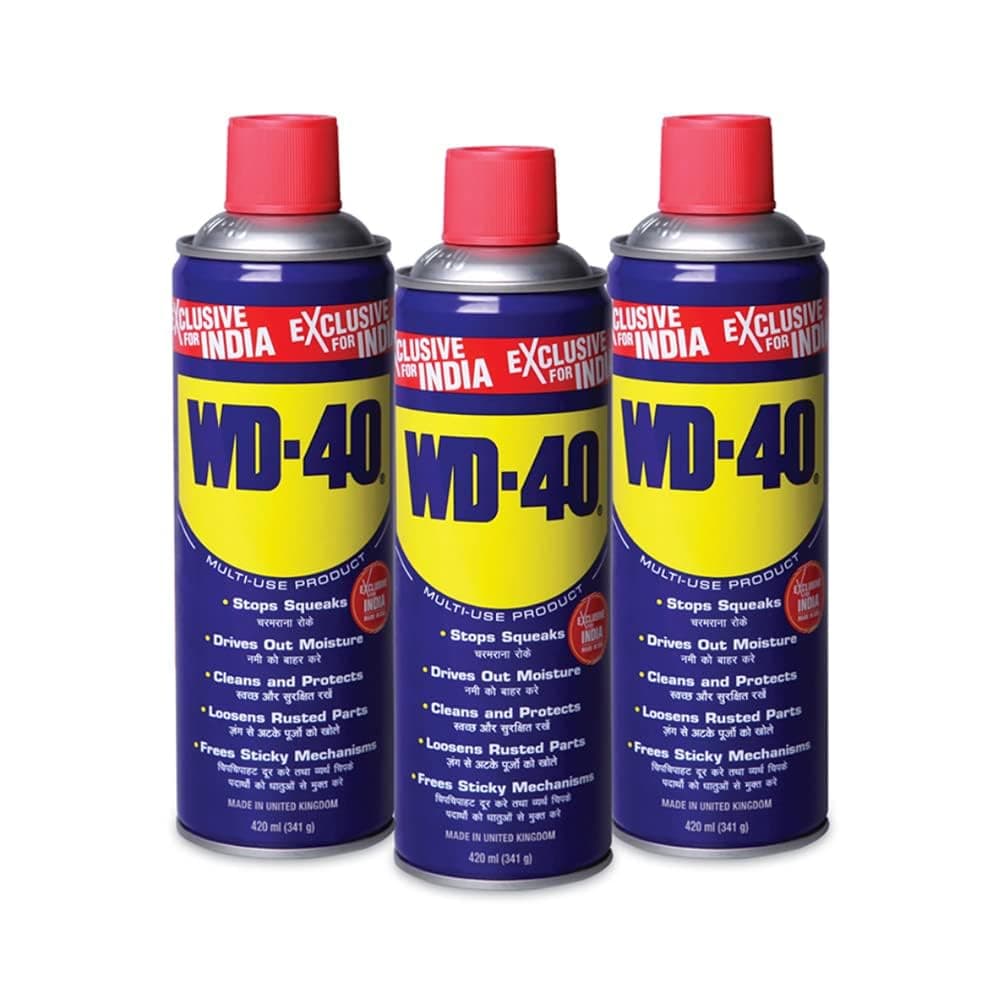 WD-40 Multipurpose Spray, Rust Remover, Cleans Bike Chains, Hinge Lubricant, Loosens Jammed Parts, Degreaser, and Cleaning Agent, 420ml x Pack of 3