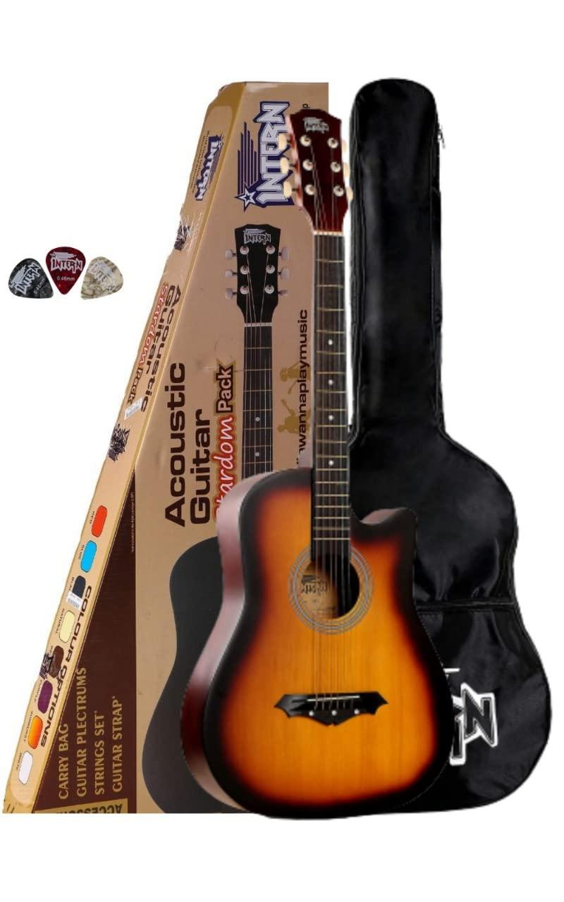 Intern 38 Inch Acoustic Guitar Cutaway, with Carry Bag, & 3 Picks | Wooden Guitar for Beginners, Adults | Perfect Acoustic Guitar, for Learning, Jamming & Stage Performance Matt, (Sunburst)