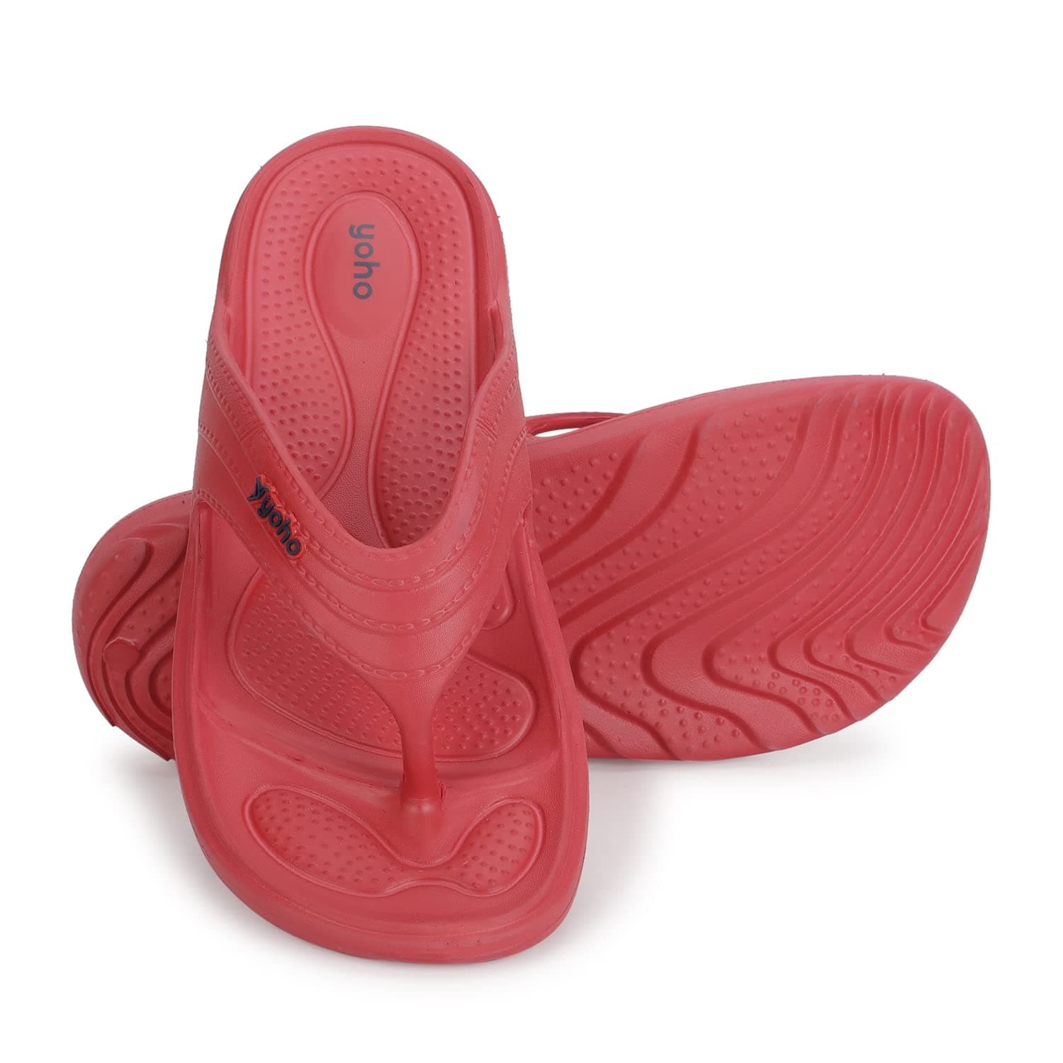 Yoho Drizzle Soft Slippers for Women, Mild Acupressure, Lightweight, Anti Skid & Slip, Diabetic Footwear for Woman, Home Wear Bathroom Chappal for ladies | Waterproof Monsoon & Rainy Footwear | Tango Red - UK 7