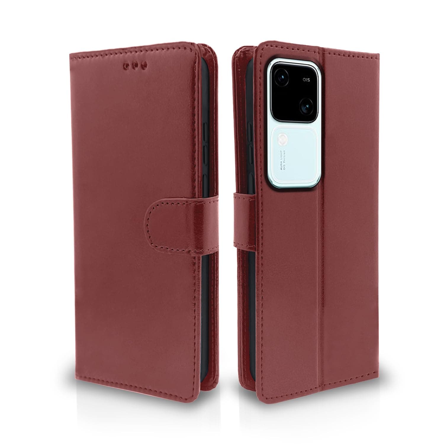Pikkme Vivo V30 5G Flip Cover Leather Finish | Inside TPU with Card Pockets | Wallet Stand and Shock Proof | Complete Protection Flip Case (Brown)