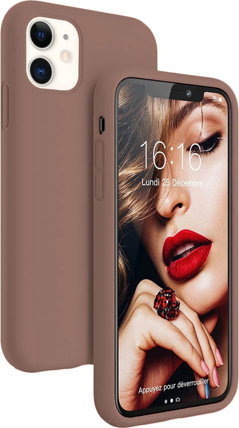 DIZORO® Microfiber Candy Case Compatible for iPhone 11 6.1 inch, Shockproof Slim Back Cover Liquid Silicone Case (Brown)