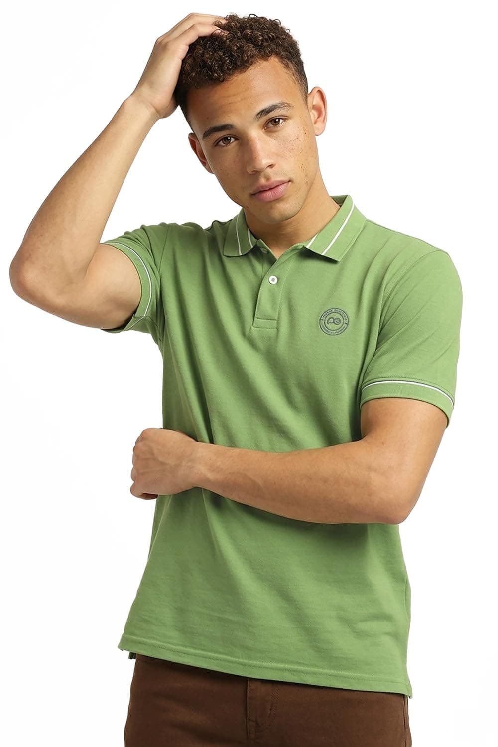 Peter England Men's Regular Fit Branded Insignia Half Sleeve Polo T-Shirt | Cotton Rich | Premium Pique Weave Forest Green