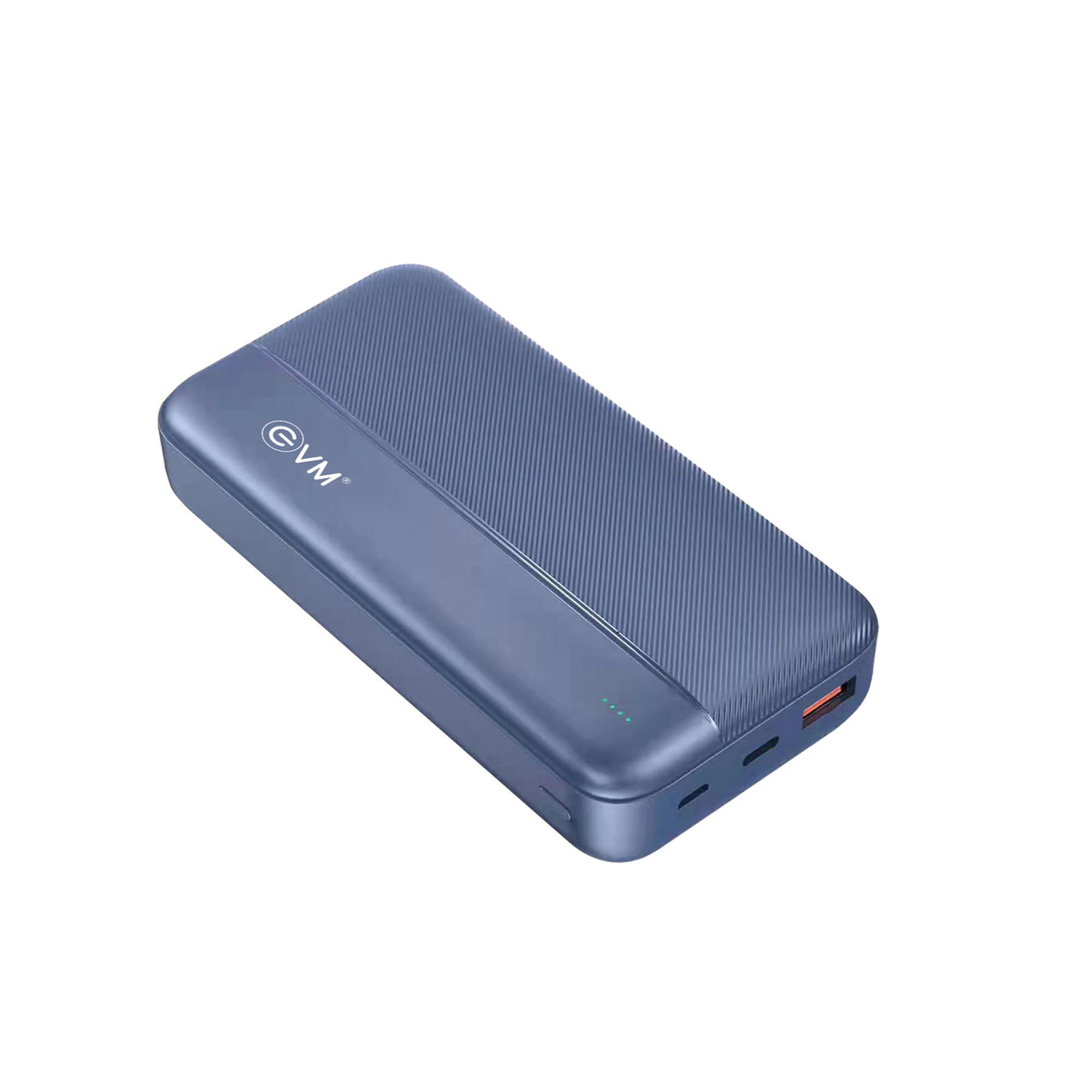EVM EnTurbo 20000mAh Power Bank | 22.5W Super Fast Charging | Dual Output USB & Type-C | Dual Input Micro USB & USB-C | Li-Polymer Battery, PD Technology | 2 Year Warranty (EVM-P0204-Blue)
