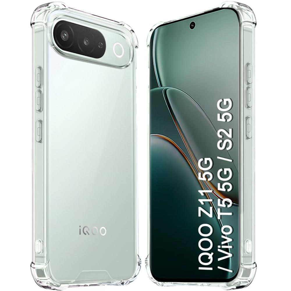TheGiftKart Crystal Clear Back Cover Case for iQOO Z11 5G / Vivo T5 5G / Vivo S2 5G | 360 Degree Protection | Shock Proof Design | Transparent Hard Back Cover Case (PC & TPU, Transparent Bumper)