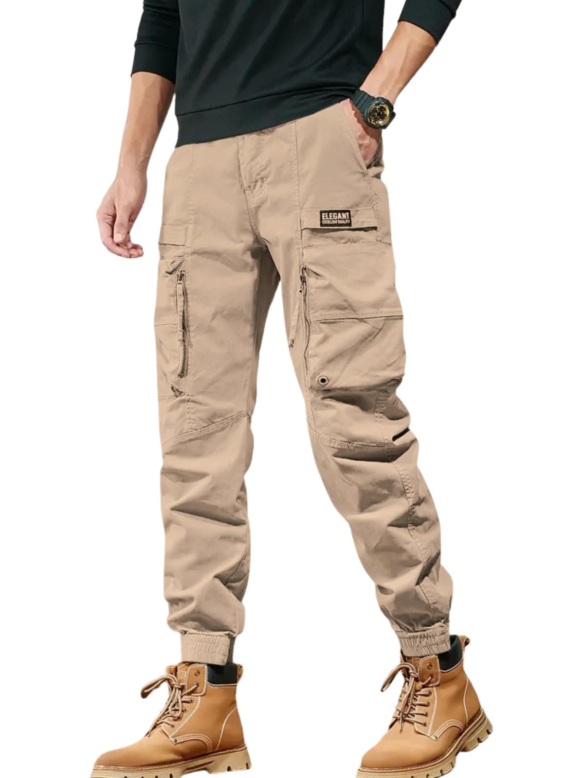 LERIYA FASHION Men's Cargo Pants with Pockets | Cotton Joggers for Men | 6 Pocket Jeans Pant | Casual Trousers for Men (LF-TP-1161-L-CREAM)