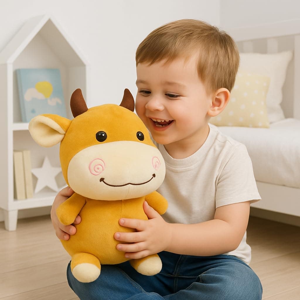 Storio Toy Cute Cow Plushie Soft Toys for Kids | Plush Soft Toys for Baby Boys and Girls | Animal Soft Toy for Kids -27 cm