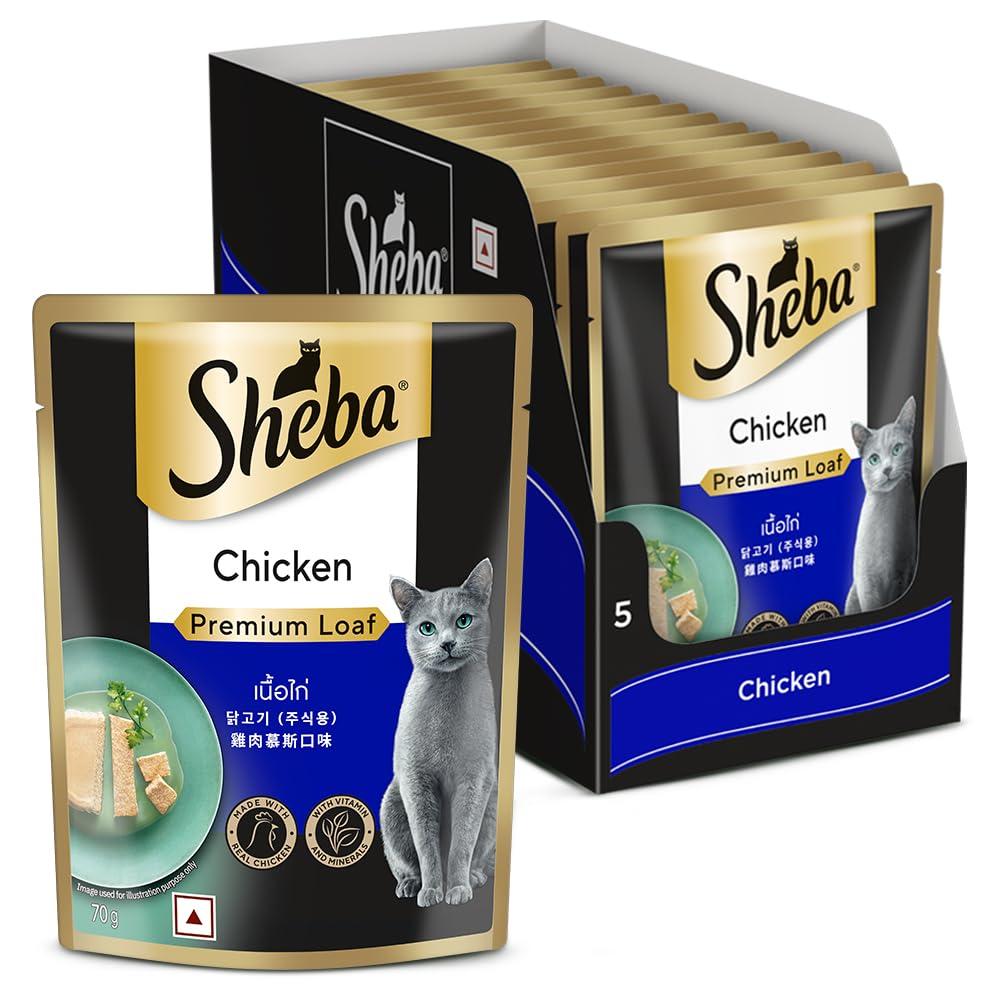 Sheba Fine Premium Adult (1+ Years) Wet Cat Food, Chicken Premium Loaf, 70 g Pouch (Pack of 14), High-moisture gravy cat food for healthy hydration