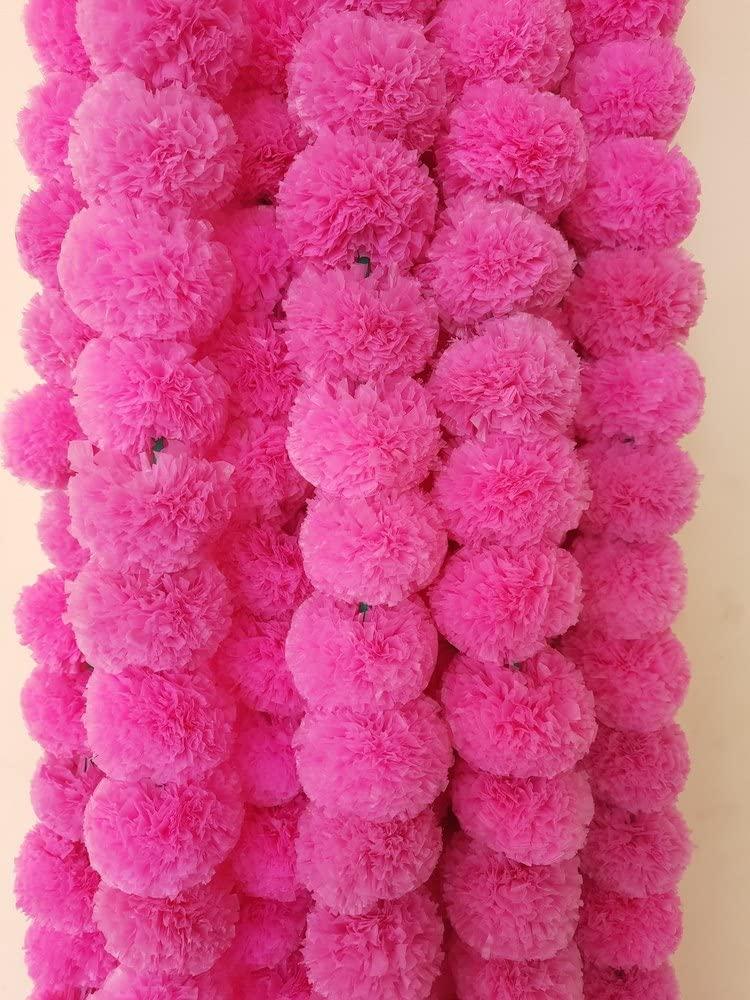 ABHAAS Artificial Marigold Fluffy Flowers for Decoration Garlands for Decoration Pooja Room Toran Indian genda phool for Wedding Festivals Diwali pongal /4.7 Feet/Set of 5 Mala (Pink)