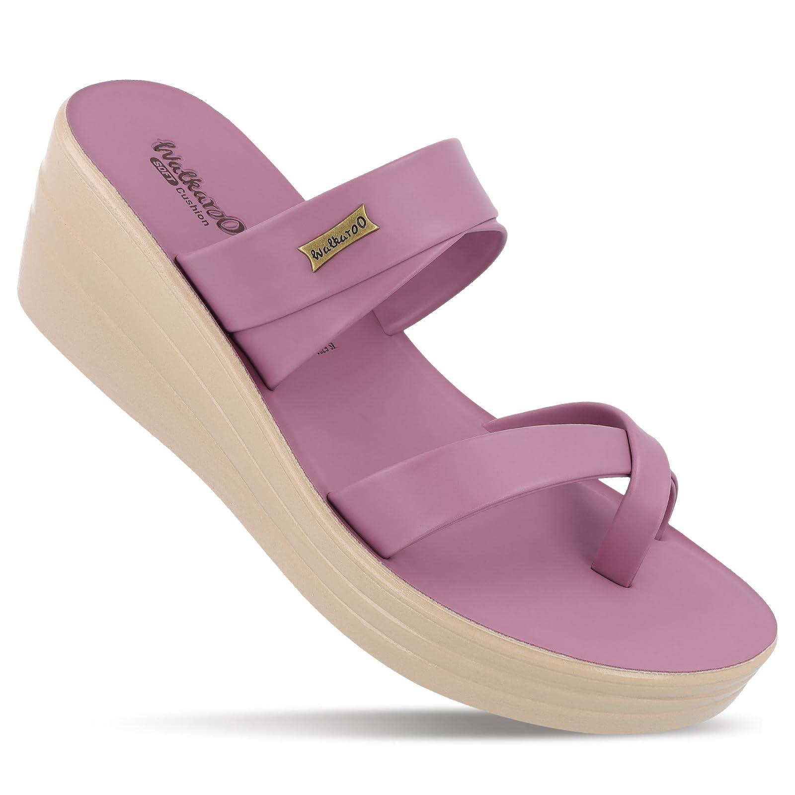 WALKAROO Women’s Wedge Sandals| Soft Cushioned Footbed,Lightweight PU Sole|Slip-On, Fashion,Stylish,Comfortable Sandals for Women's| WLP72029 Mauve
