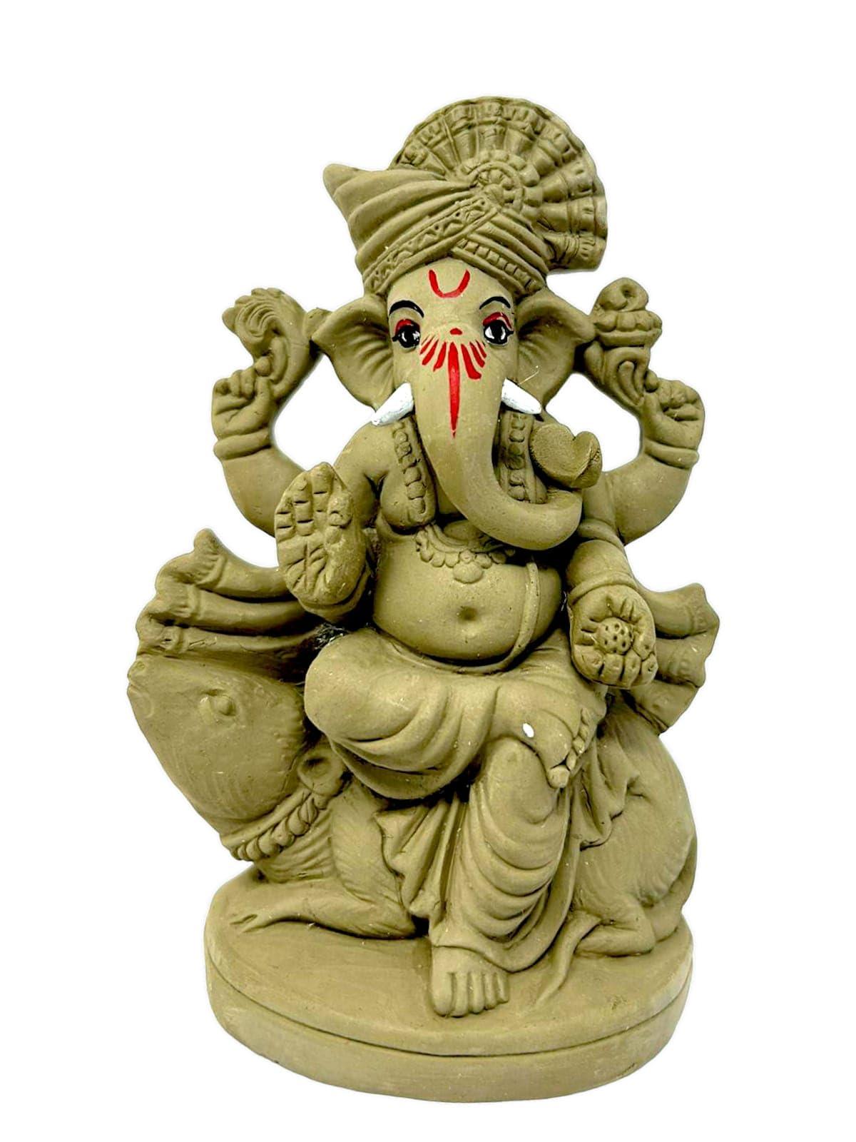 Suninow 100% Eco Friendly Clay Ganesh Idol for Ganesh Chaturthi, 7 Inch, Water Soluble, Multicolor (gi25)
