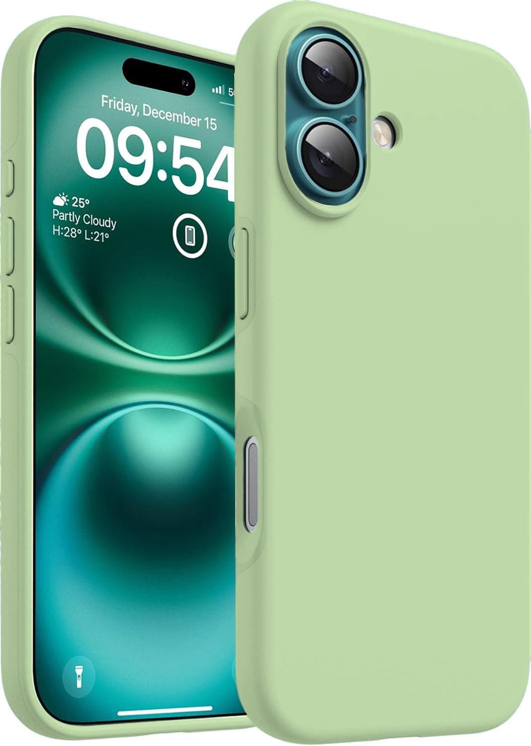 DIZORO Compatible for iPhone 16 Plus Case Slim Liquid Silicone 3 Layers Full Covered Soft Gel Rubber Phone Case Protective Cover 6.7 Inch - Matcha