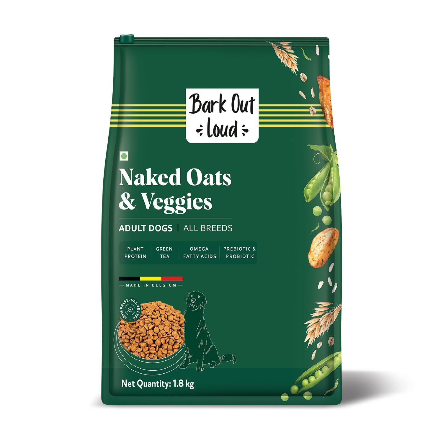 Bark Out Loud Veg Adult Dog Food for Medium & Large Breeds - Naked Oats & Veggies High Protein, Prebiotics, Vitamins & Fibre 100% Vegetarian Dry Dog Food 1.8 Kg