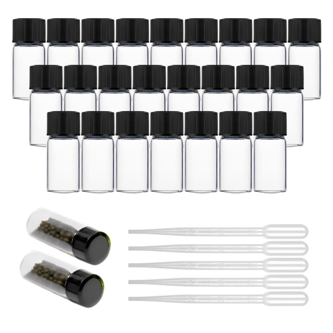 SPYLX Clear Borosilicate Glass Vials, Culture Tubes with Screw Caps and Plastic Droppers, Small Liquid Sample Vial, Test Tubes, Leak-Proof Vial (100, 5ml)