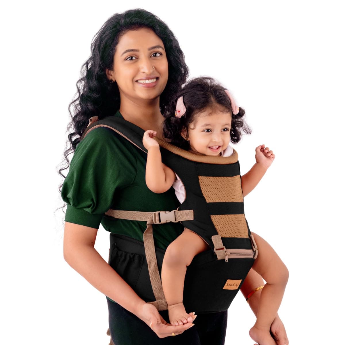 LuvLap Royal Hip Seat Baby Carrier with 4 Carry Positions, Baby Carrier with Hip seat for 6 to 24 Months Baby, Adjustable New-Born to Toddler Carrier, Max Weight Up to 15 Kgs (Black)