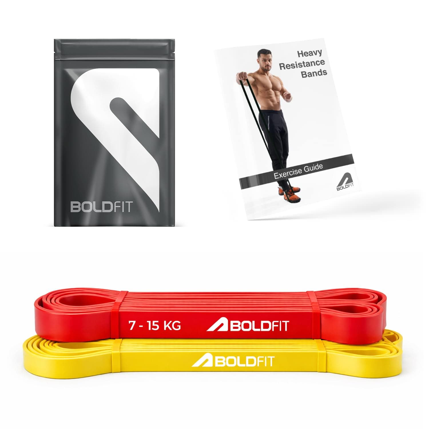 Boldfit Heavy Resistance Band for Workout & Exercise Pull Up, Stretching & Toning Bands for Men & Women Resistance Band Set for Home & Gym Workouts (Red,Yellow 3–15 Kg)