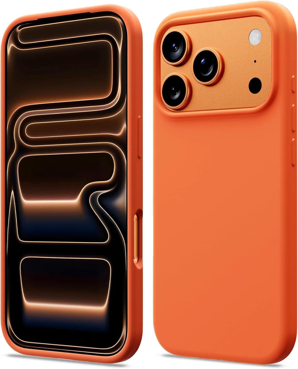 DIZORO Compatible with (iPhone 17 Pro Case)(2025), Liquid Silicone 3 Layers Full Covered Soft Gel Rubber Phone Case,Shockproof Protective Cover with Anti-Scratch Microfiber Lining- Cosmic Orange
