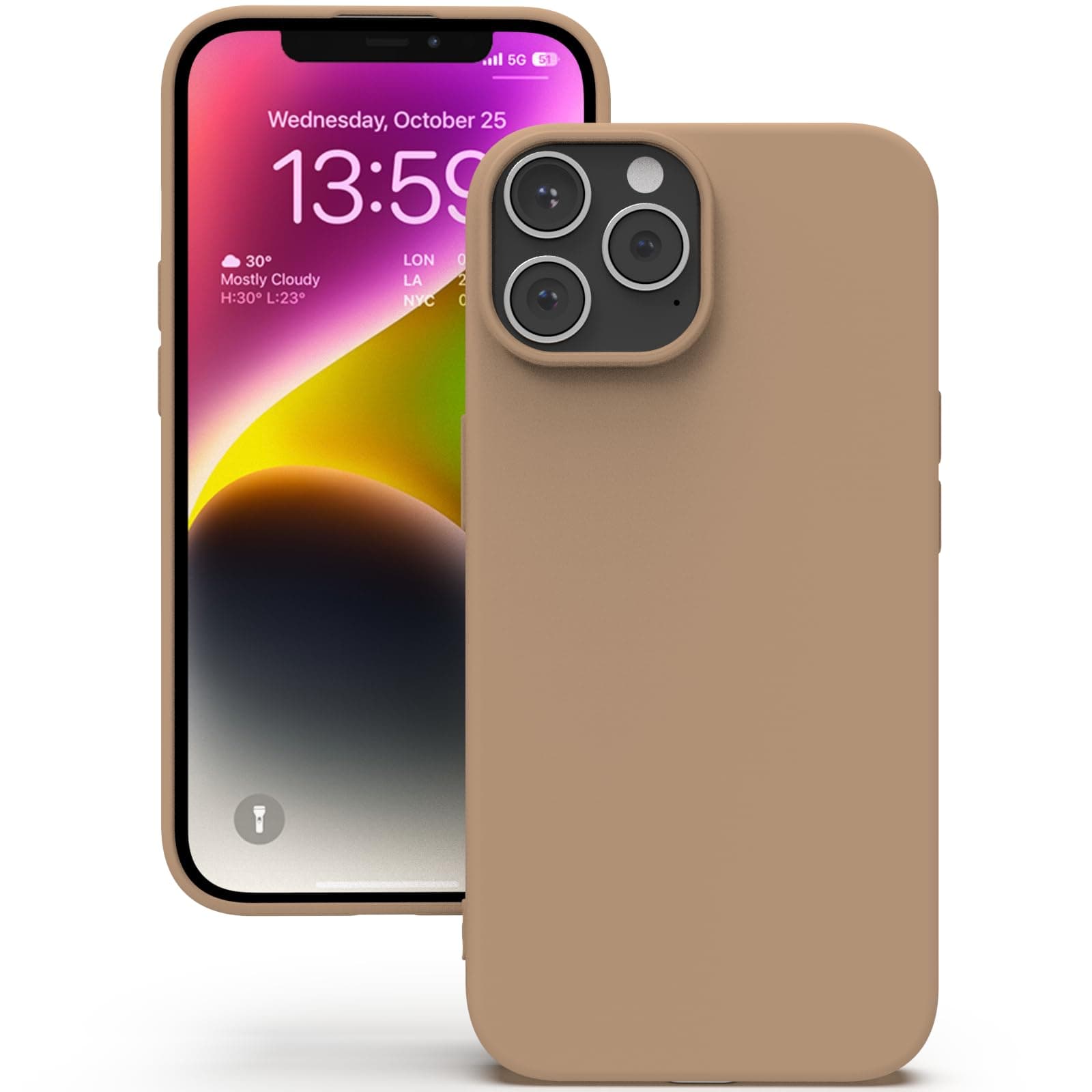 YATWIN Silicone Back Case for iPhone 13 Pro, Soft-Touch Phone Back Cover for Apple iPhone 13 Pro-Milk Tee, Light Brown