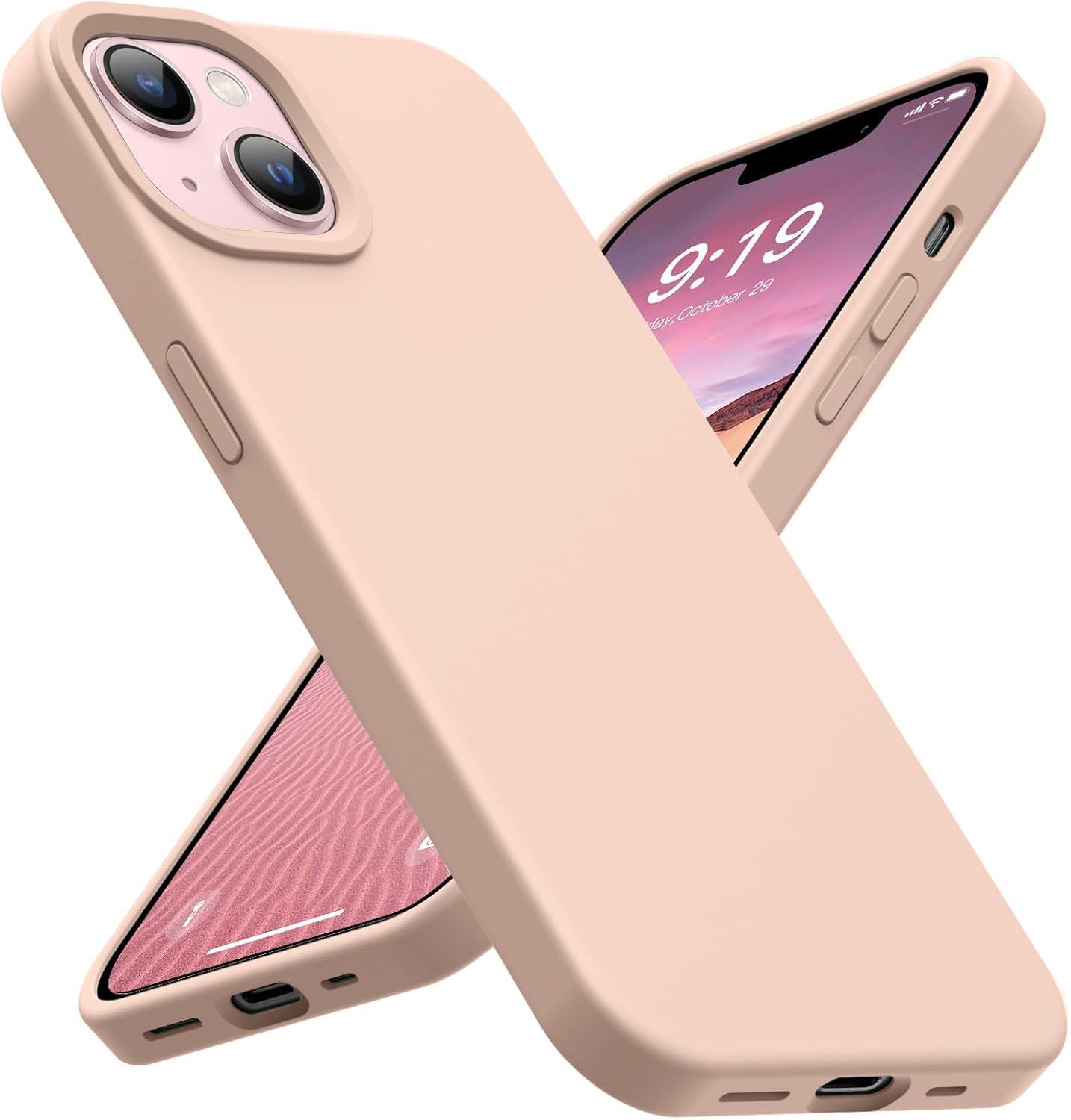 DIZORO Liquid Silicone Compatible for iPhone 14 Case Gel Rubber with Microfiber Lining Non-Slip Full Body Protective Shockproof Back Cover Sand Pink, 6.1 inch