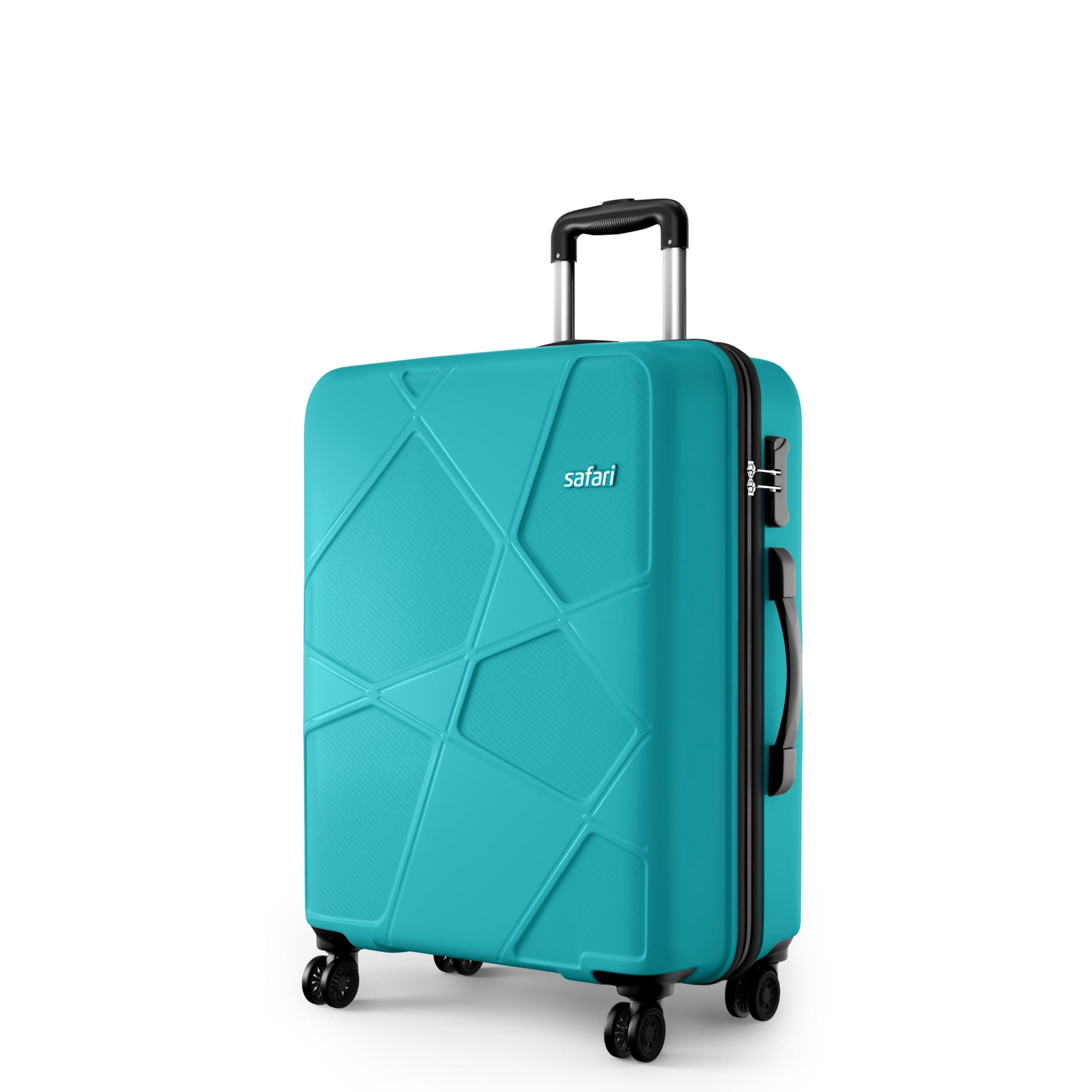 Safari Large Pentagon Pro 8 Wheels Spinner 75Cm Size Checkin Trolley Bag, Hard Case Polypropylene 360° Wheeling Luggage for Men & Women, Travel Bag, Suitcase for Travel, Trolley Bags for Travel, Cyan