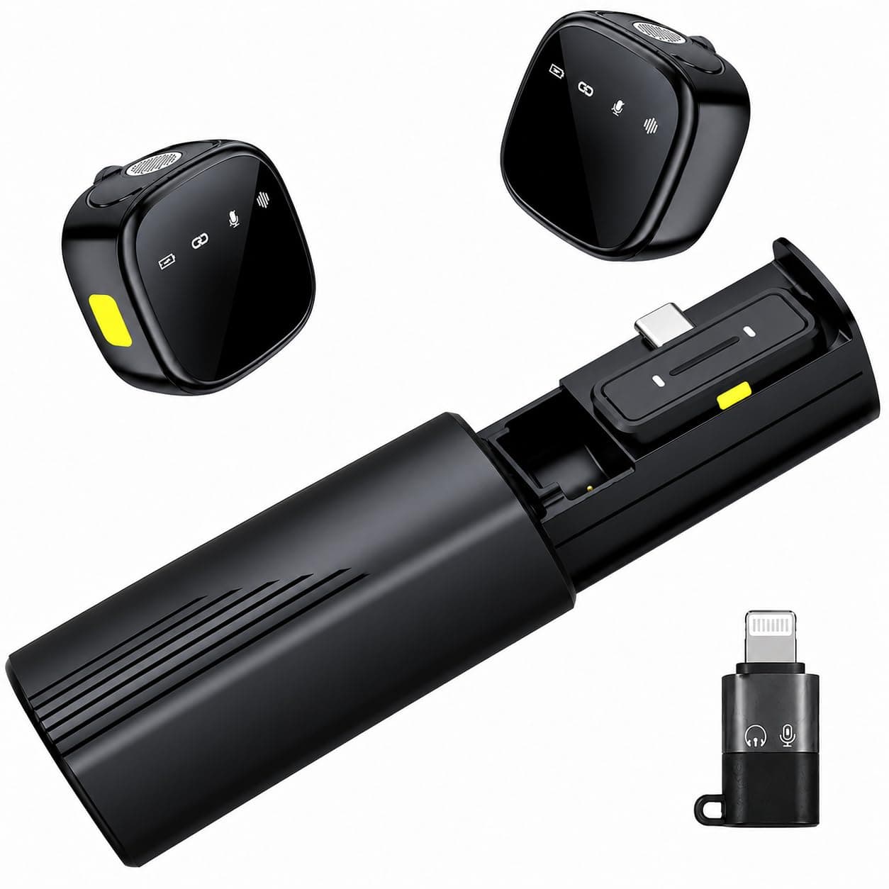 AUDIOLAND Wireless Lavalier Microphone with Charging Case, Lightning & Type-C Receiver, AI Noise Cancellation, Clip-On Mic for Vlogging, Streaming & Recording