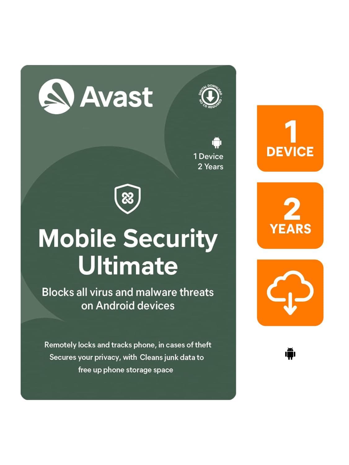 Avast Mobile Security Ultimate ! 1 Device 2 Years | Android Phones, Tablets | Includes Mobile Security Premium, CleanUp Premium | Email Delivery in 2 Hours.