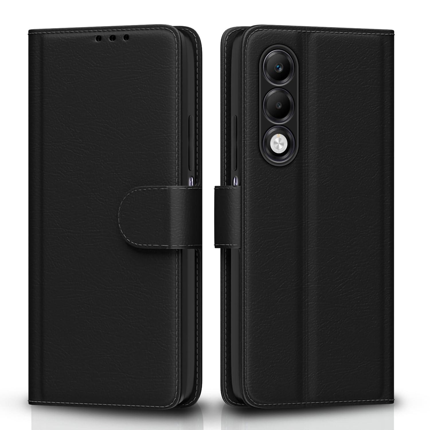 Pikkme Flip Cover for Oppo K13x 5G | Leather Finish | Shockproof with Card Pockets & Wallet Stand | Ultimate Protection Case(Black)