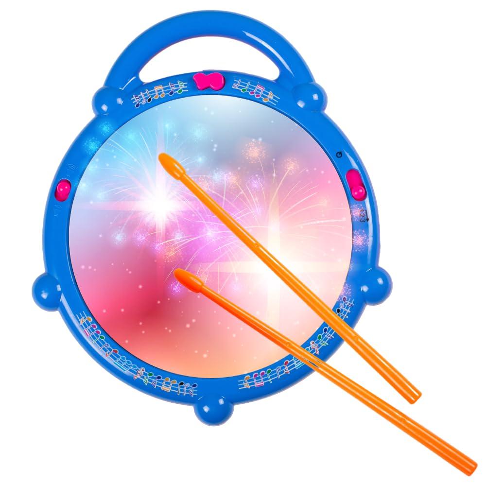 Gooyo GY-168-32 Flash Drum Toy with 3D Lights & Sounds | Dynamic Musical Instrument Toy for Kids | Flash Drum Toy for Gifts | Blue | 3xAA Battery (Not Included)