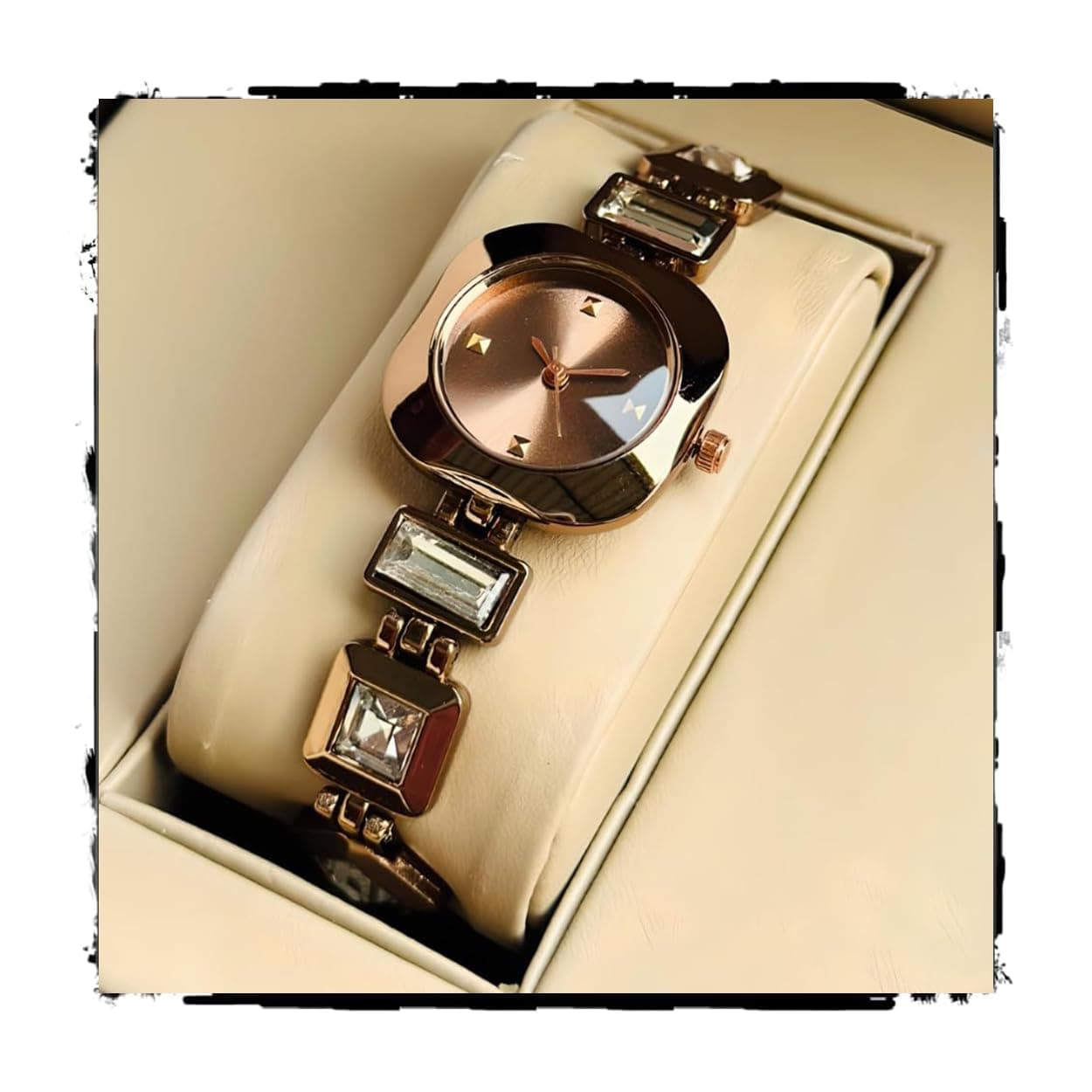 styledose Luxury Round Dial in Square case with Ston Studded brecelet Strap Quartz Analogue Wrist Watches for Women's & Girls&Miss&Ladies (Brown)
