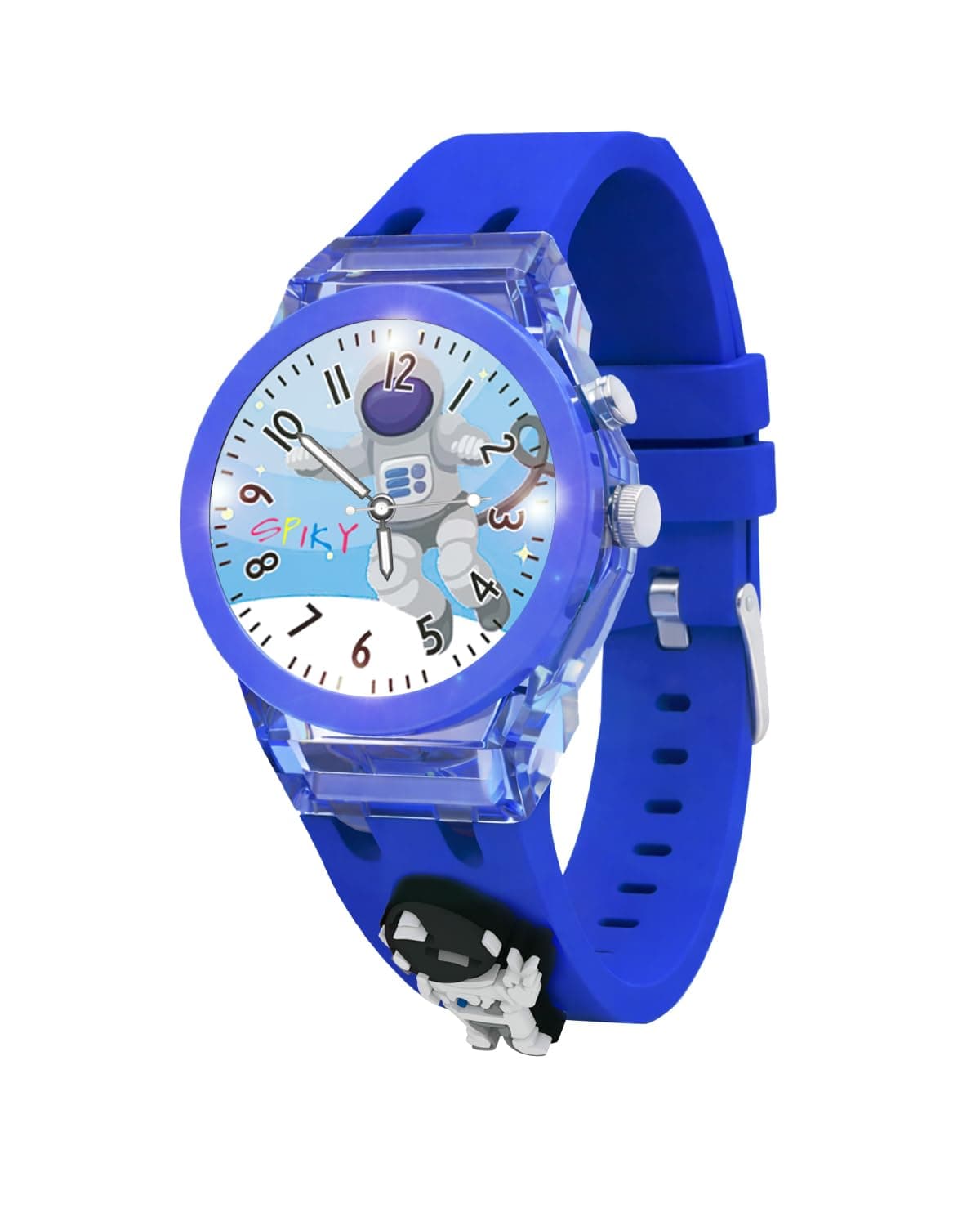 SPIKY Analog Watch For Kids (Blue) | 3D Astronaut Cartoon | 7 Multicolor LED Luminous Lights with Silicone Strap | Children’s Unisex Best Birthday Gift | Analogue Wrist Watches For Boys & Girls | Age 3-10 Yrs