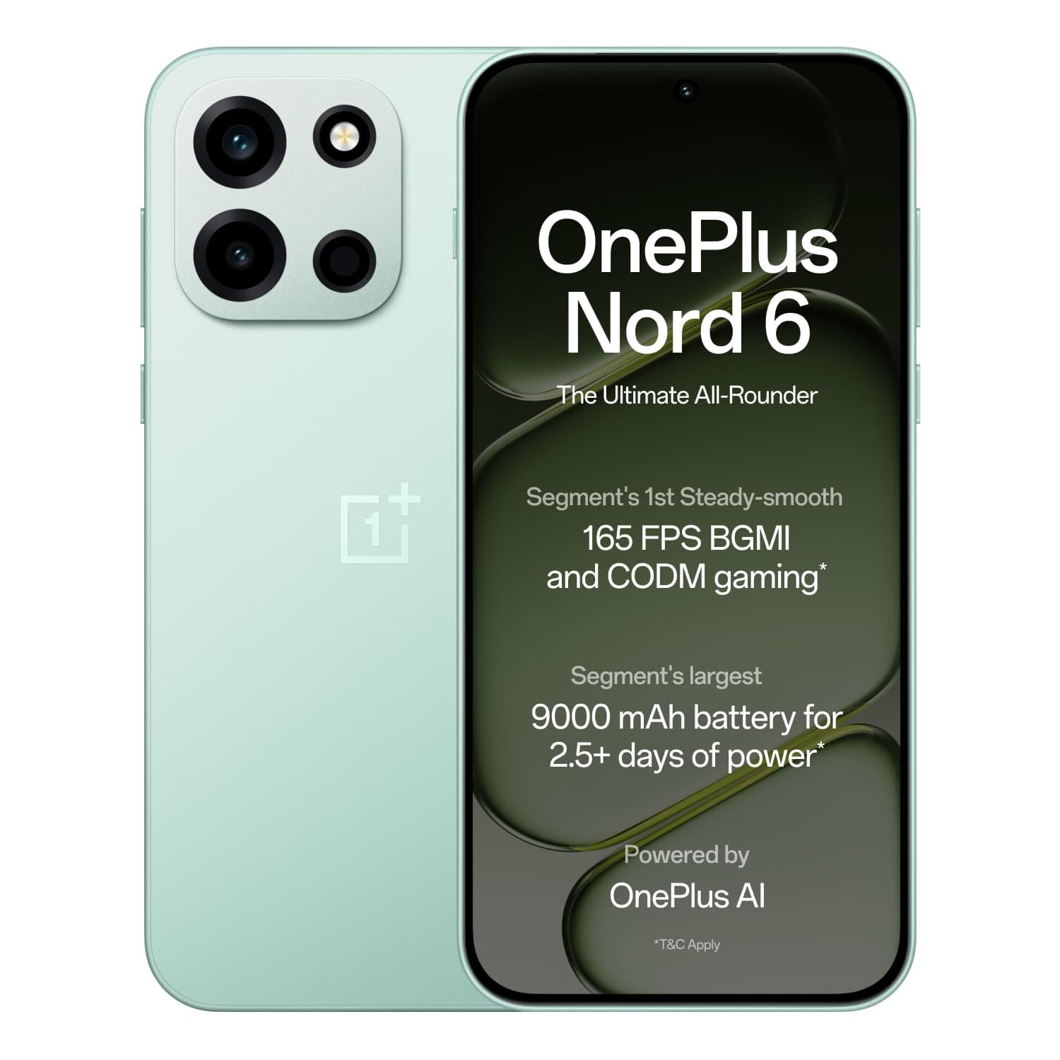 OnePlus Nord 6 | 12GB+256GB | Fresh Mint | Snapdragon 8s Gen 4 | Segment's First Stable 165FPS Gaming | Segment's Largest 9000mAh Battery | Most Complete IP Rating | Personalized AI