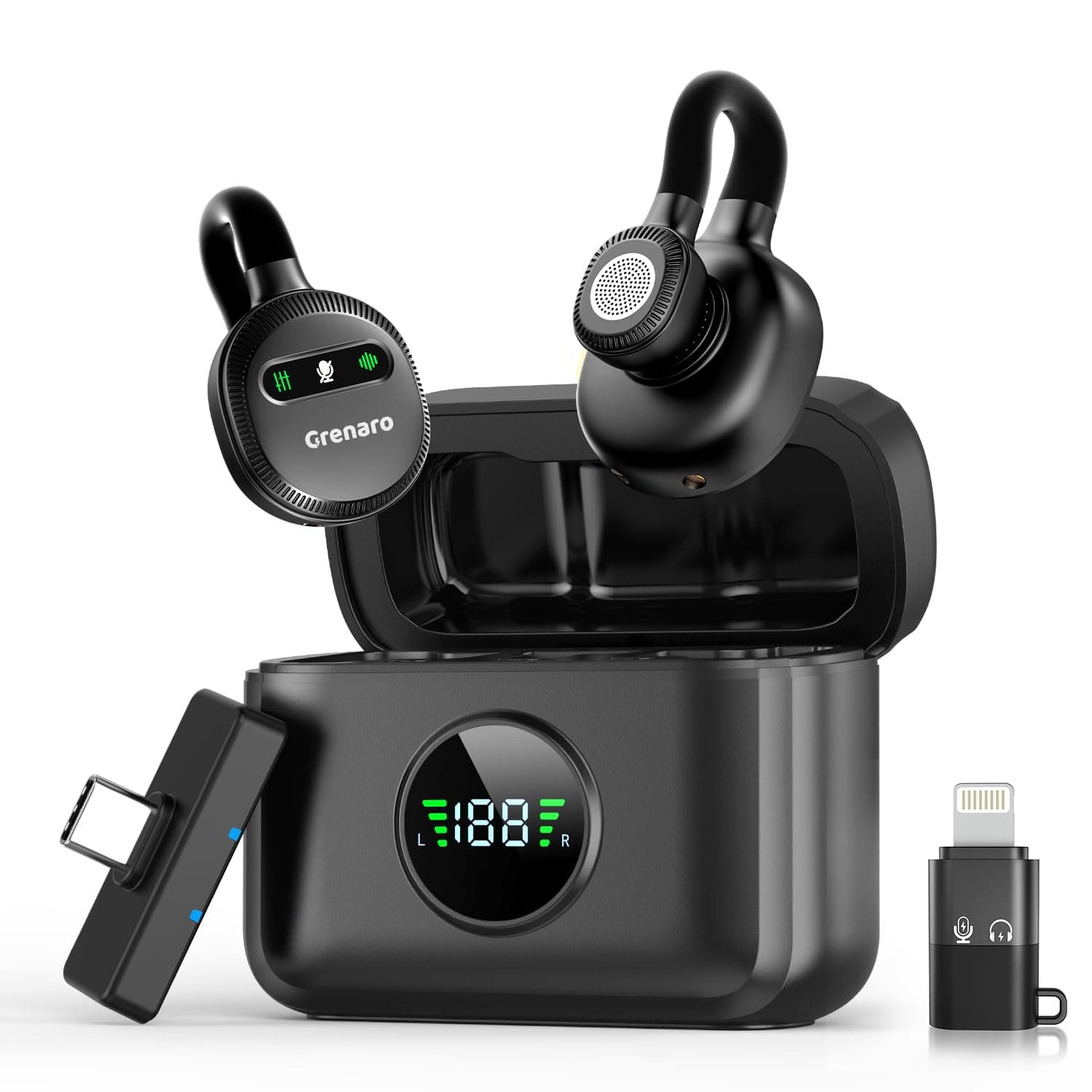 GRENARO P11 Wireless Mic for YouTube with 3-Level Noise Reduction,Mic for YouTube Wireless with 52H Charging Case for Android/iOS, Hidden Design Suitable for Facebook, Live Streaming, Vlogging