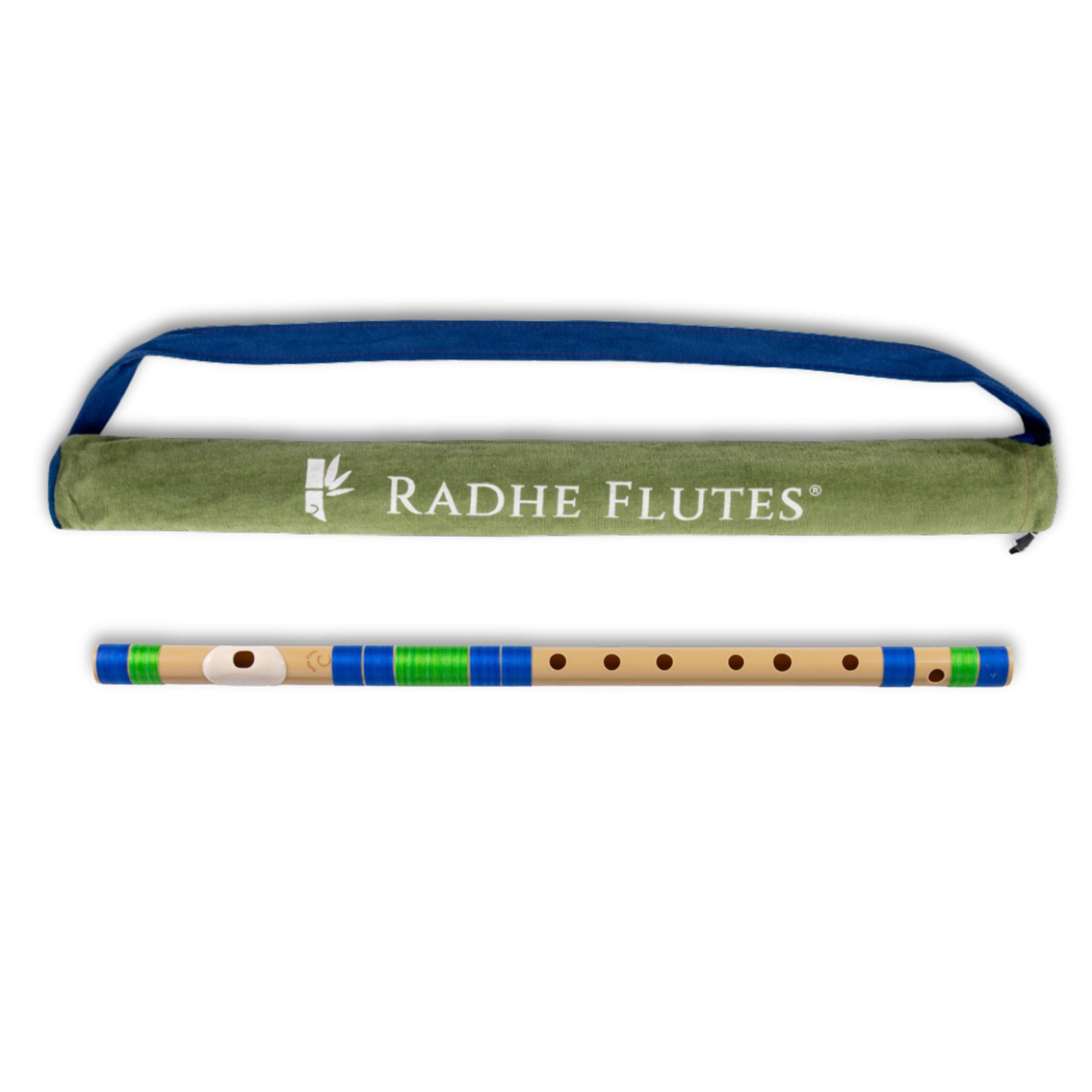Radhe Flutes | PVC Fiber | C Natural | Right Handed | Blue & Green Threads | Assorted Colours for Velvet Cover + Complete Flute Beginners Online Course In Hindi and English