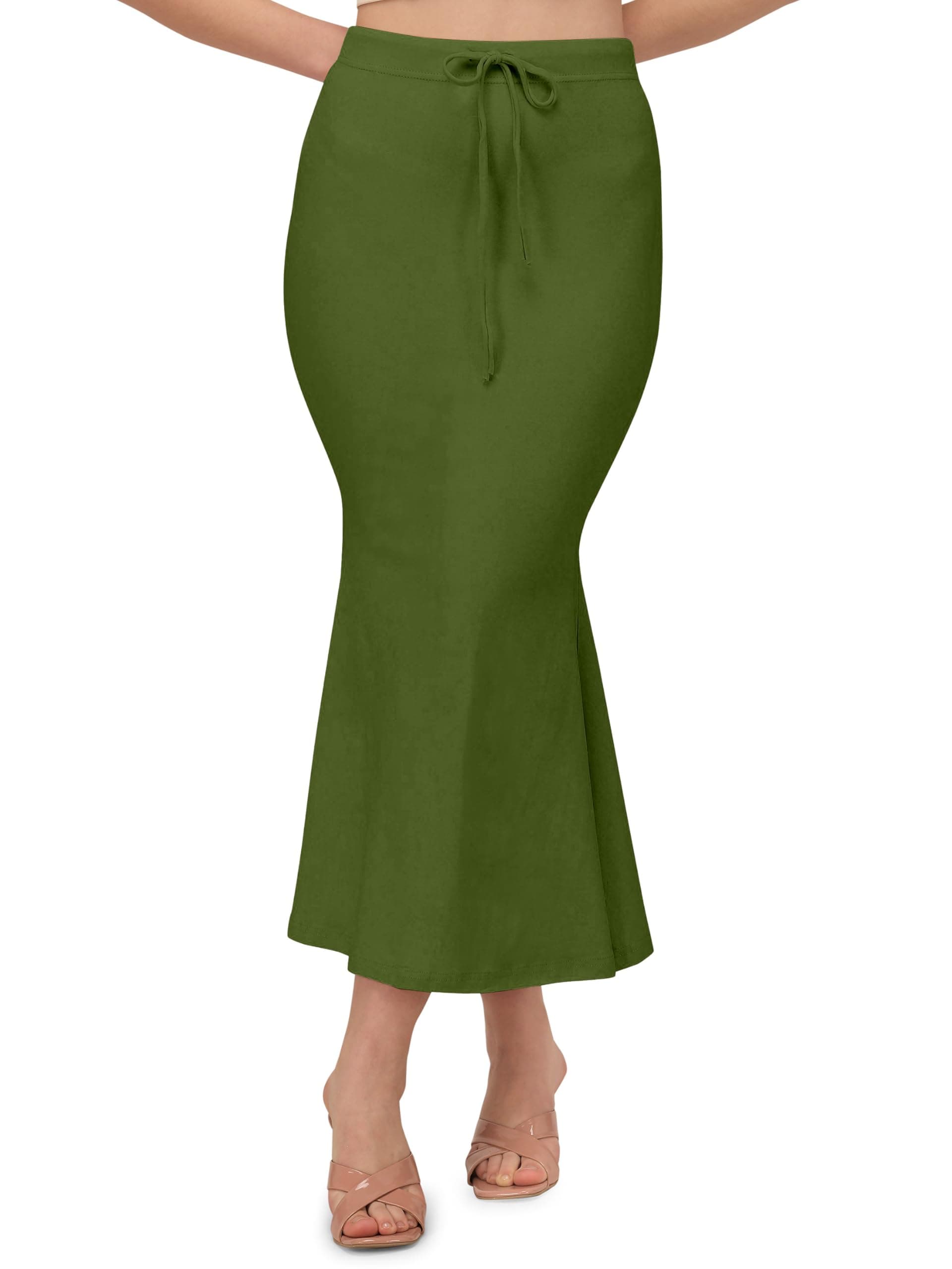 Mehrang Stretchable Saree Shapewear Petticoat for Women, Cotton Blended,Petticoat,Skirts for Women,Shape Wear Dress for Saree Army Green