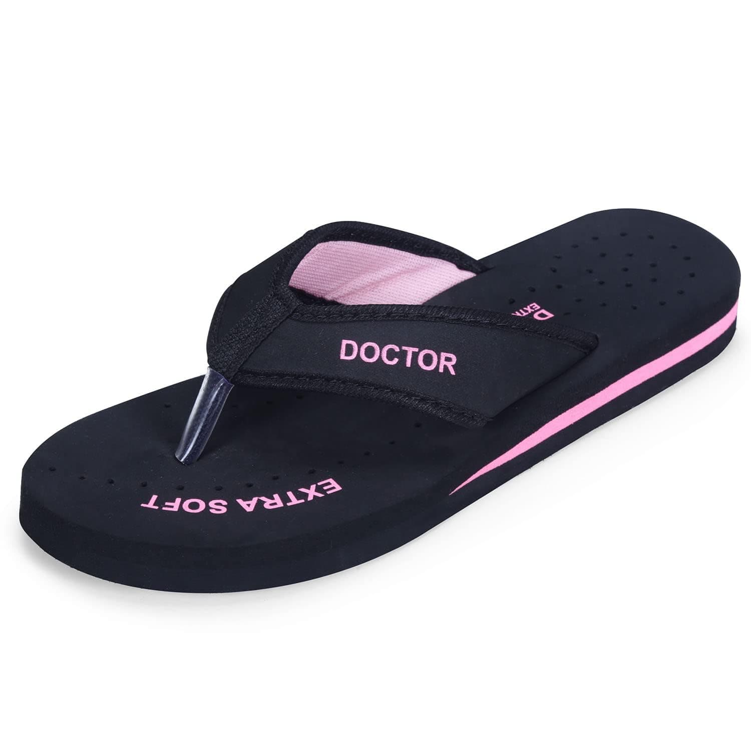 DOCTOR EXTRA SOFT Doctor Slippers for Women Orthopedic Diabetic Pregnancy Non Slip Lightweight Comfortable Flat Casual Stylish Dr Chappals and House Flip flops For Ladies and Girl’s D-22-Bk-Pink-4 UK