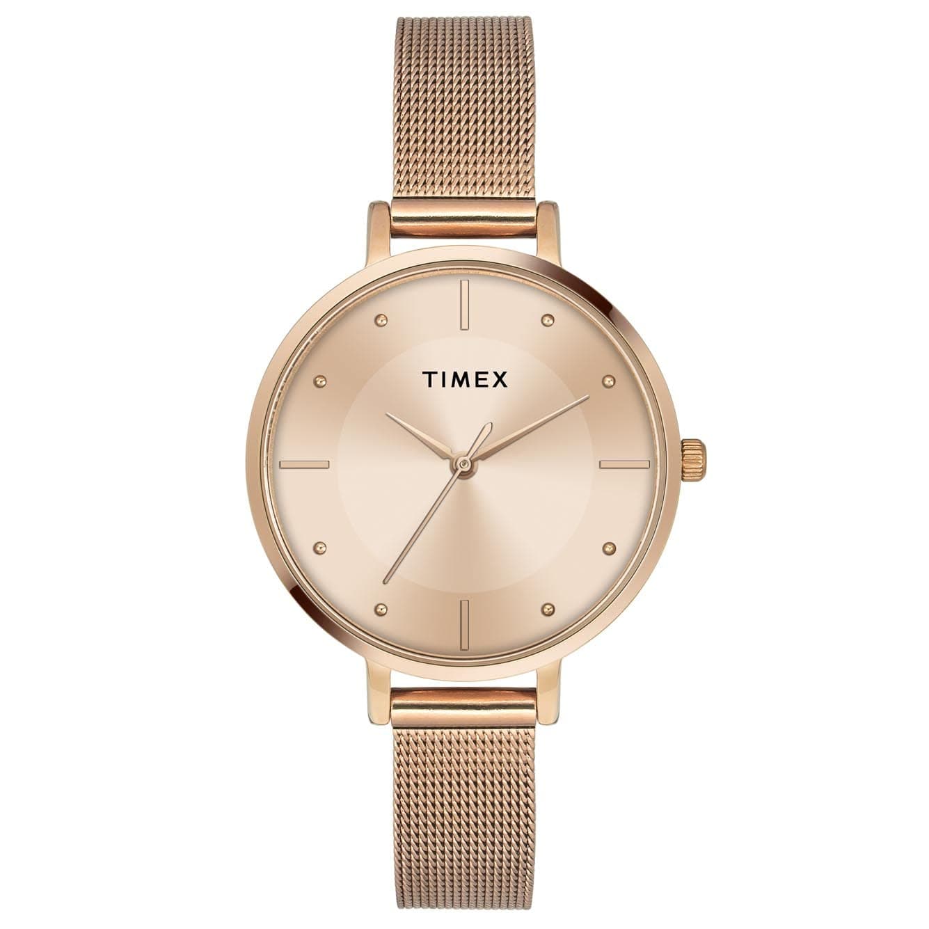 TIMEX Analog Watch for Women with Rose Gold Round Dial & Rose Gold Mesh Bracelet Band Water Resistant Women's Wrist Watches - TWEL155SMU10