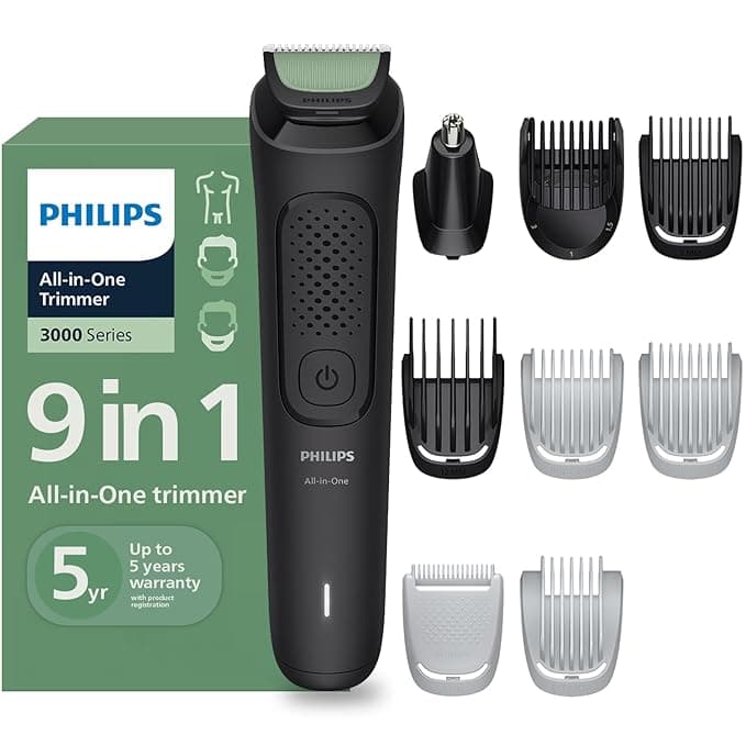 Philips India's No.1 Men's Trimmer* | One stroke beard trimming | All-in-One Grooming Kit- Face, Hair, Body | Ear/Nose attachment | Safe for Sensitive Skin | 60 mins runtime | 5yr warranty* | MG3927