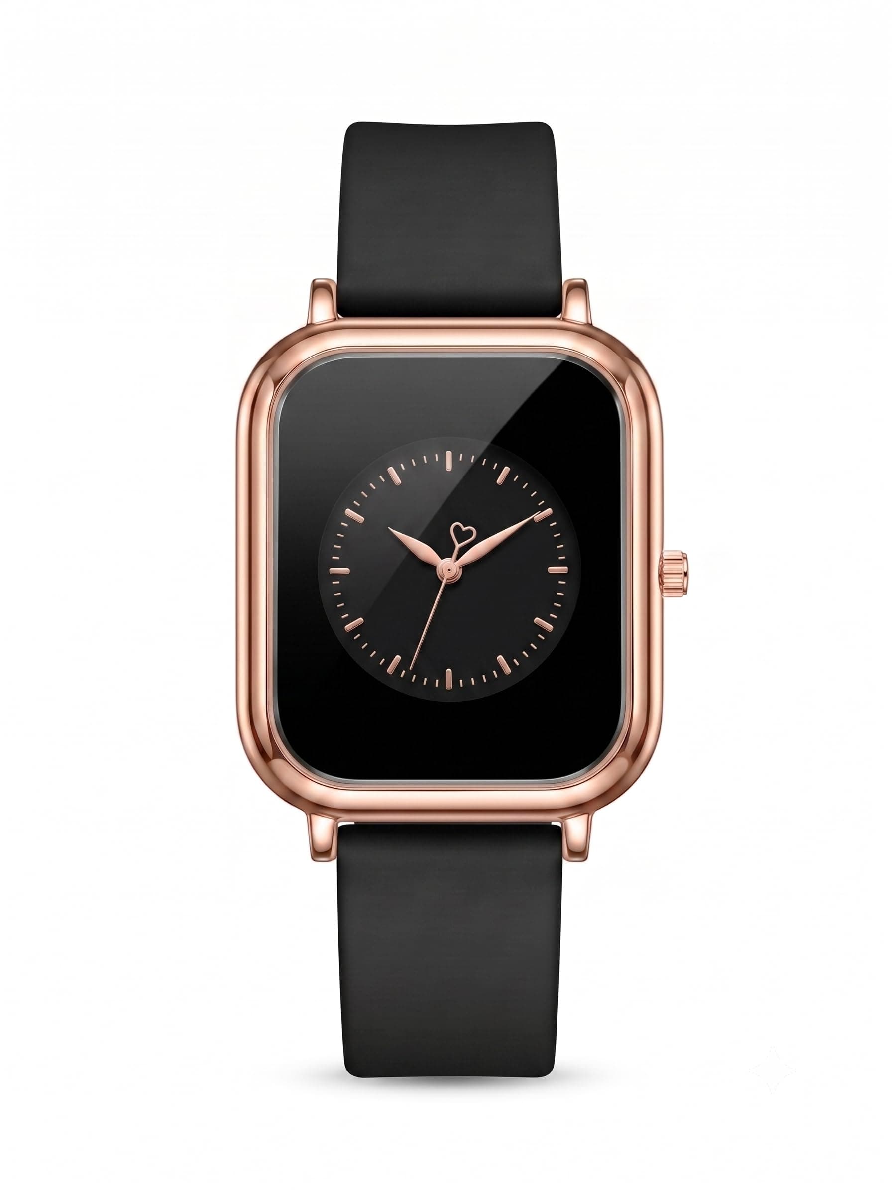 Premium Rose Gold Square Analog Watch for Women & Girls | Stylish Stainless Steel Strap | Elegant Heart Second Hand | Trendy Ladies Wrist Watch under 500 | Square Case Design | Perfect for Casual | Affordable Fashion Watch for Girls (ROSE BLACK)