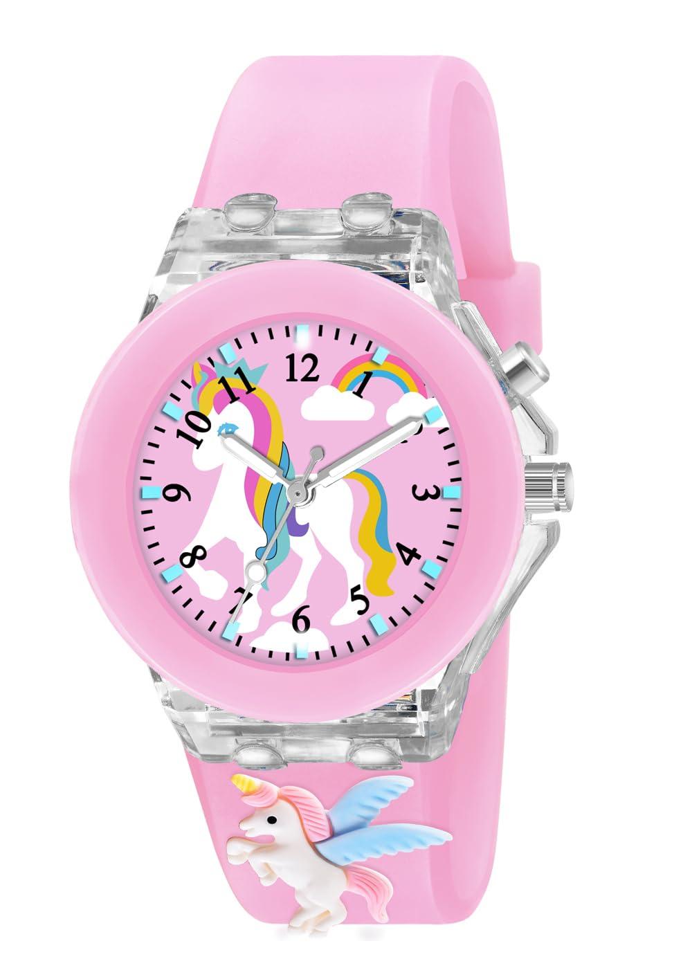 Shocknshop Silicone 3D Rabbit Children Kids Multi Color Analog Led Lights Watch for Girls Gift Birthday Baby Girl Watches Suitable of Age 3-13 Years (Pink Flying Unicorn)