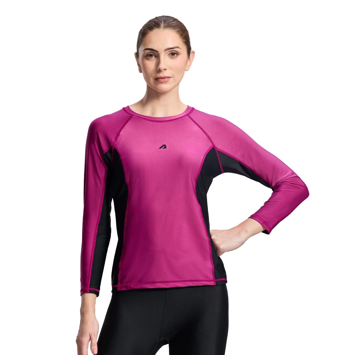 Boldfit Swimming Tops for Women Top Swimming Suit for Women Top Swim Costume for Ladies Stretchable Swim Beach Tops for Woman Flexible Fit Woman Swimwear Costume Berry S