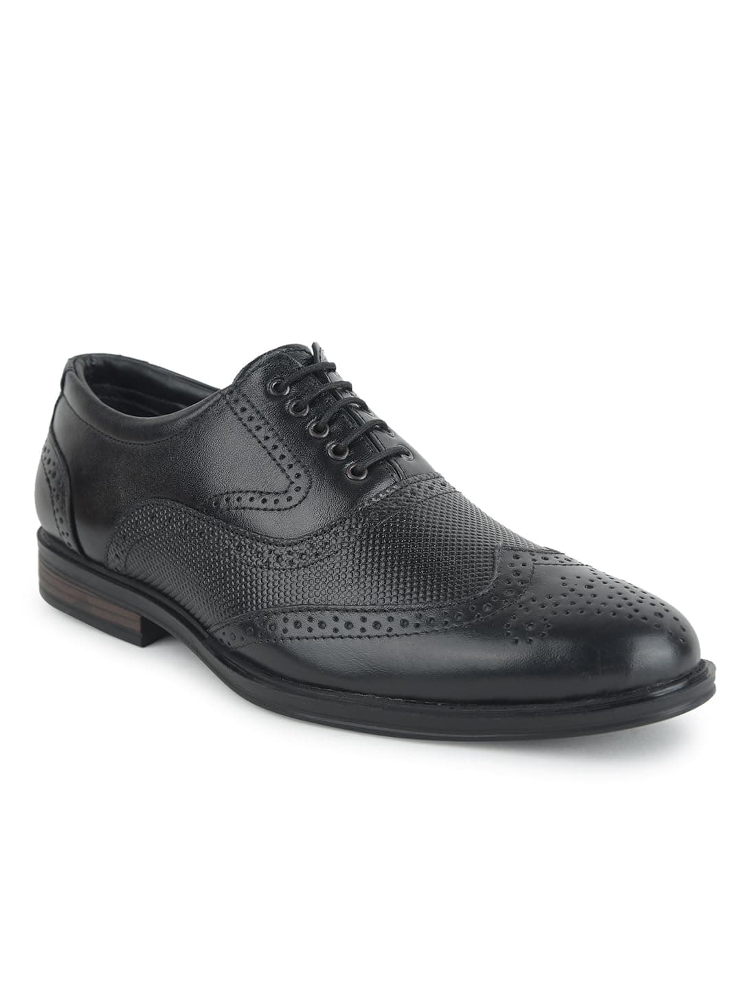 Liberty Fortune HOL-125E Lacing Brogue Shoes for Men with PU Sole | Comfortable & Lightweight | Cushioned Footbed | Durable & Trendy Design | Leather Insole | Formal Footwear (Black - 44)