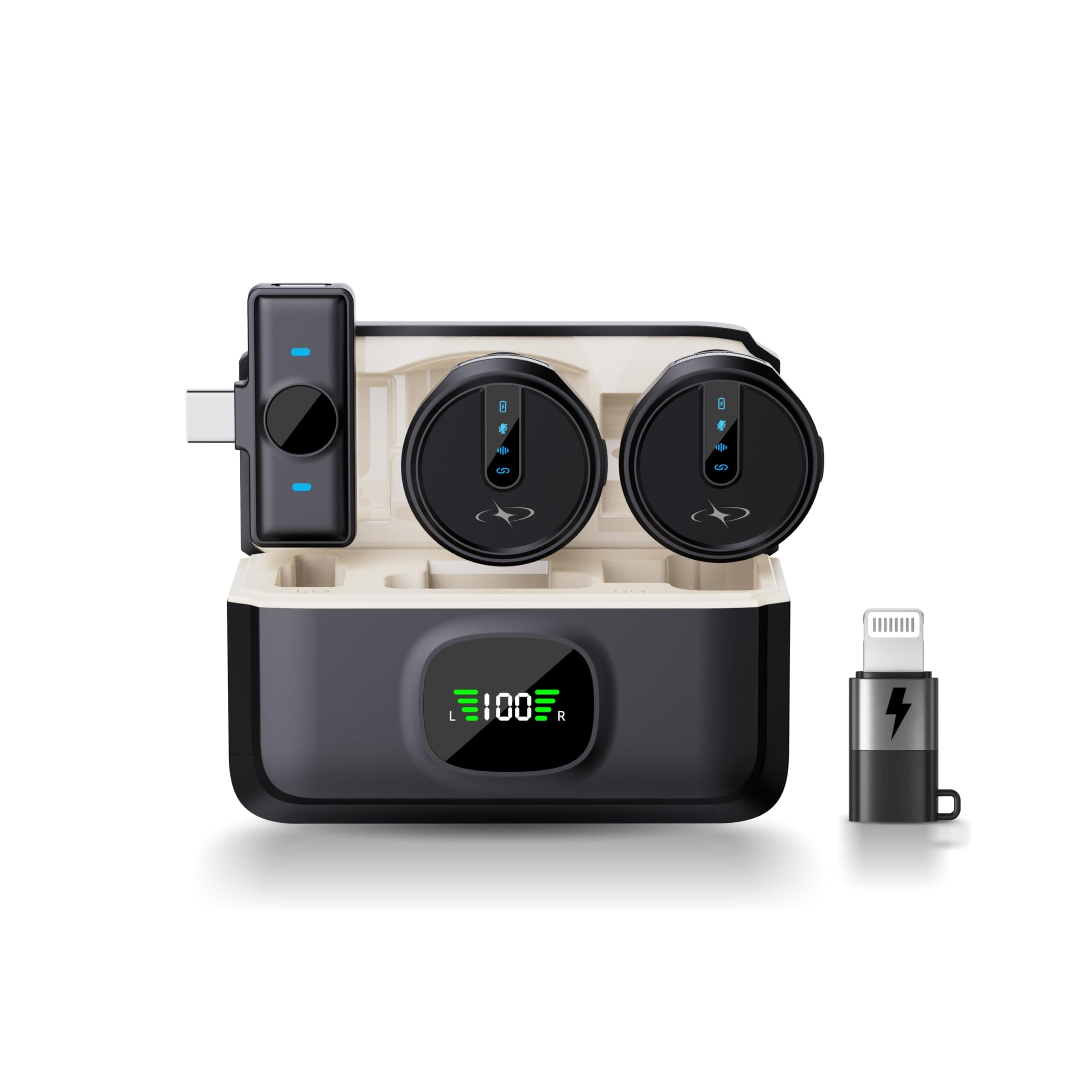FLYBALL Wireless Mic, for Andriod & iOS, with 3-Level AI ENC, 100m Range, 80H Recording, Reverb Mode, Long Battery Life, 2.4G Mic for YouTube, Interviews, Vlogging, Content Creation SLM 520 VL