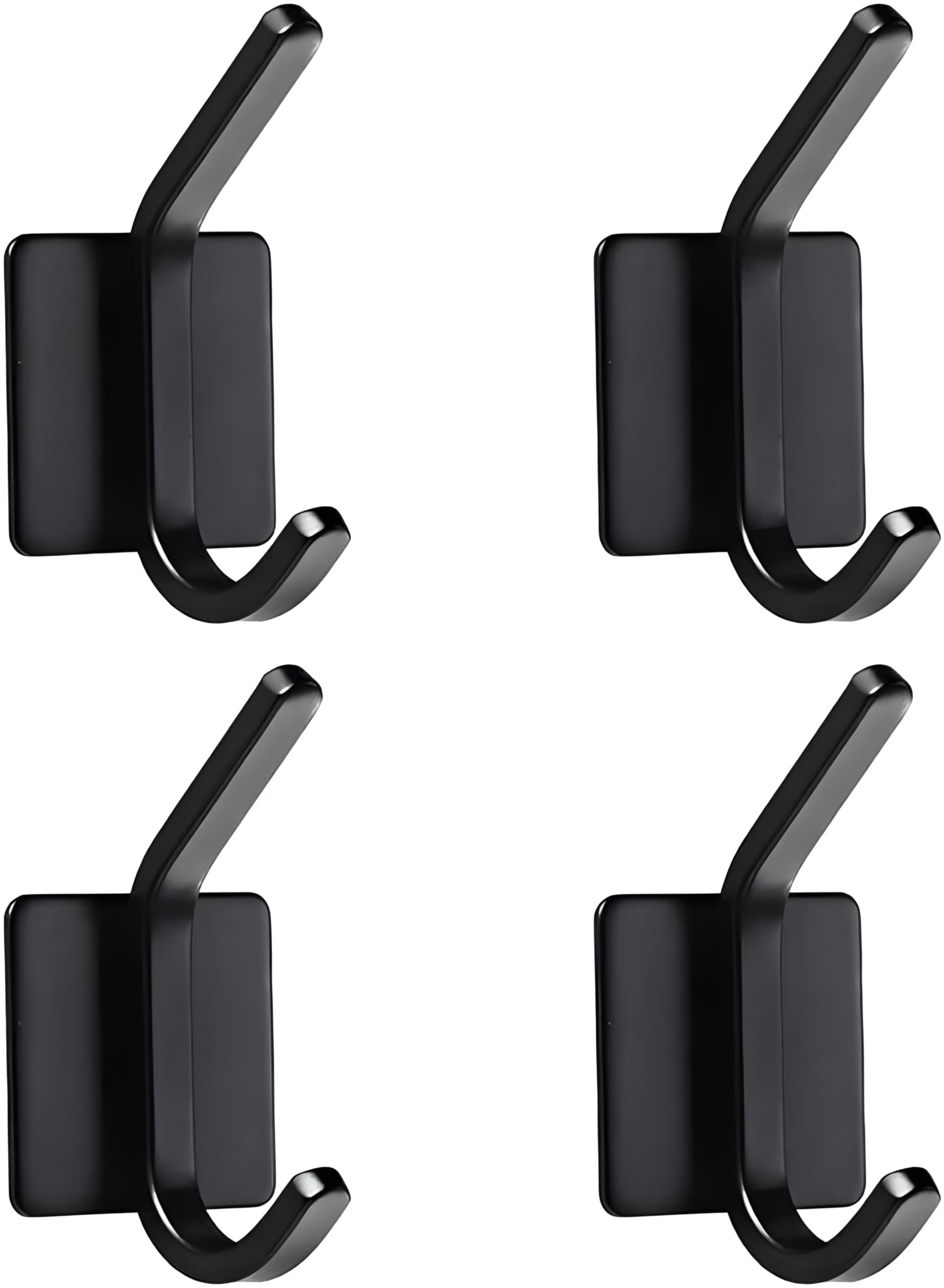 JIALTO 4 pcs Self-Adhesive Stainless Steel Hooks: Heavy-Duty Wall Hangings, Waterproof & Drill-Free - Strong Towel, Coat, and Kitchen Hooks for Bathroom and Kitchen (matt Dual Hook)