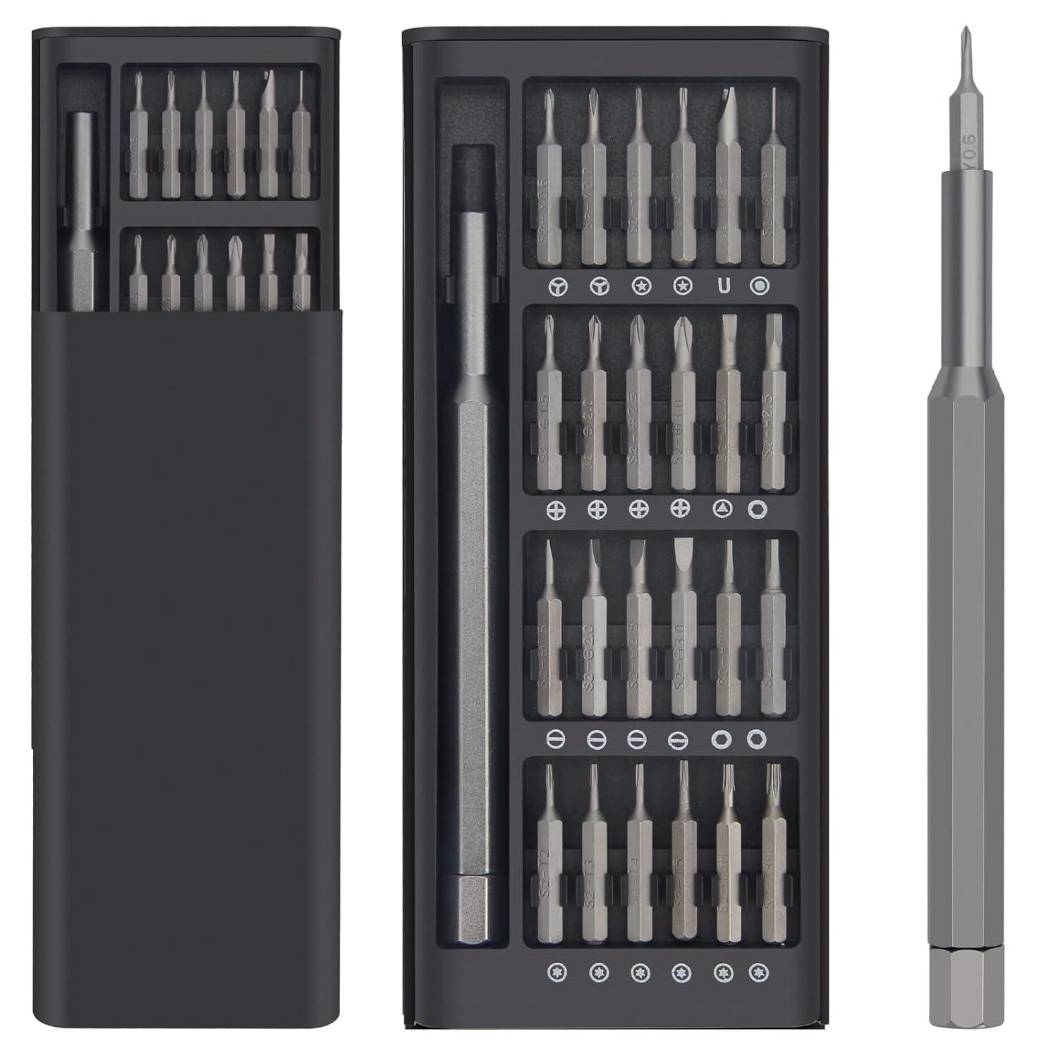 AMENDAS 24 in 1 Mini Screwdriver Set with Case, Small Flathead Magnetic Screwdriver Kit for Electronics, PC, Watches, Glasses, Phones, Jewelry, Black