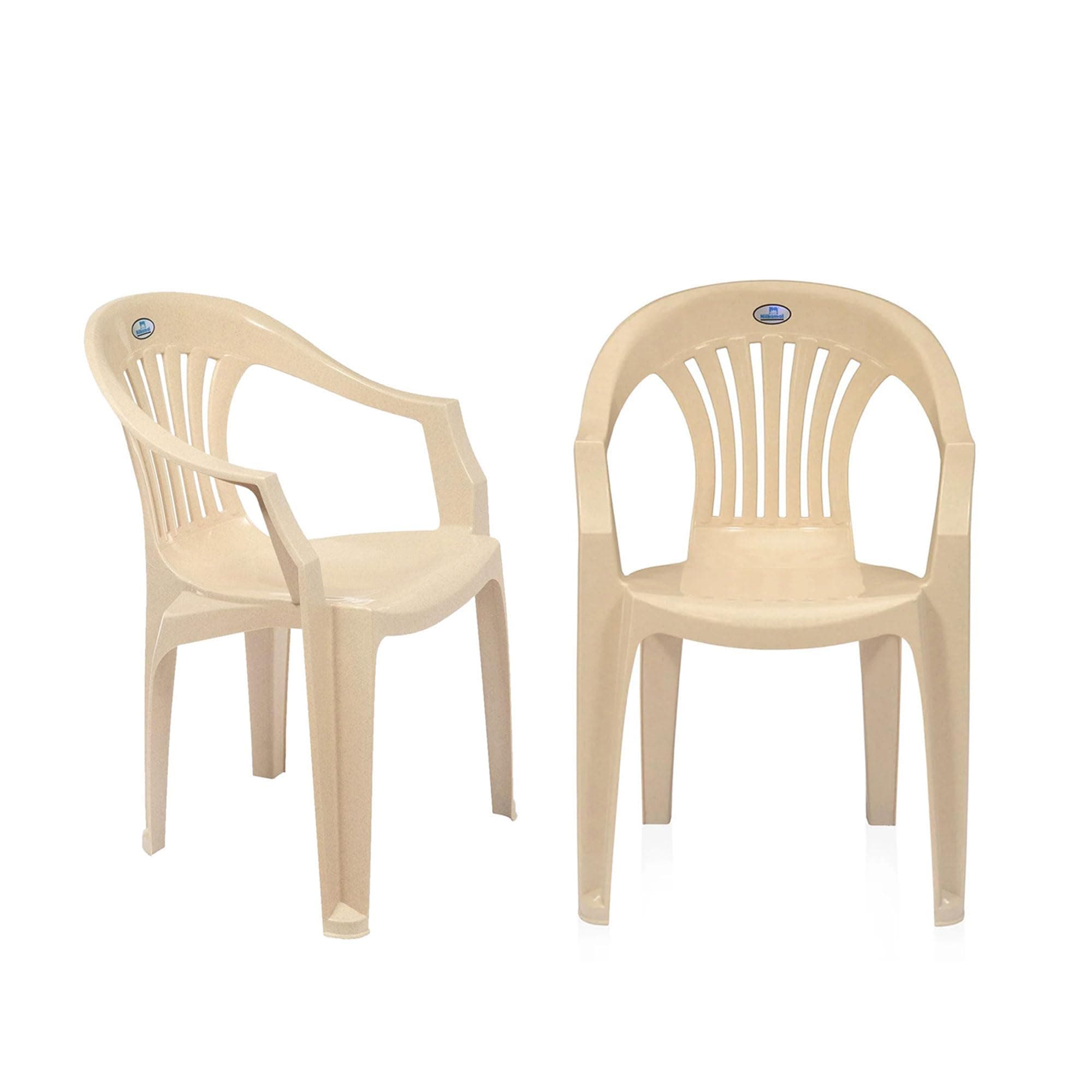 Nilkamal Plastic Chair for Living room with Arm |Set of 2 | 3 Year Warranty | For Home, Living Room, Outdoor | Marble Beige Colour | CHR2101