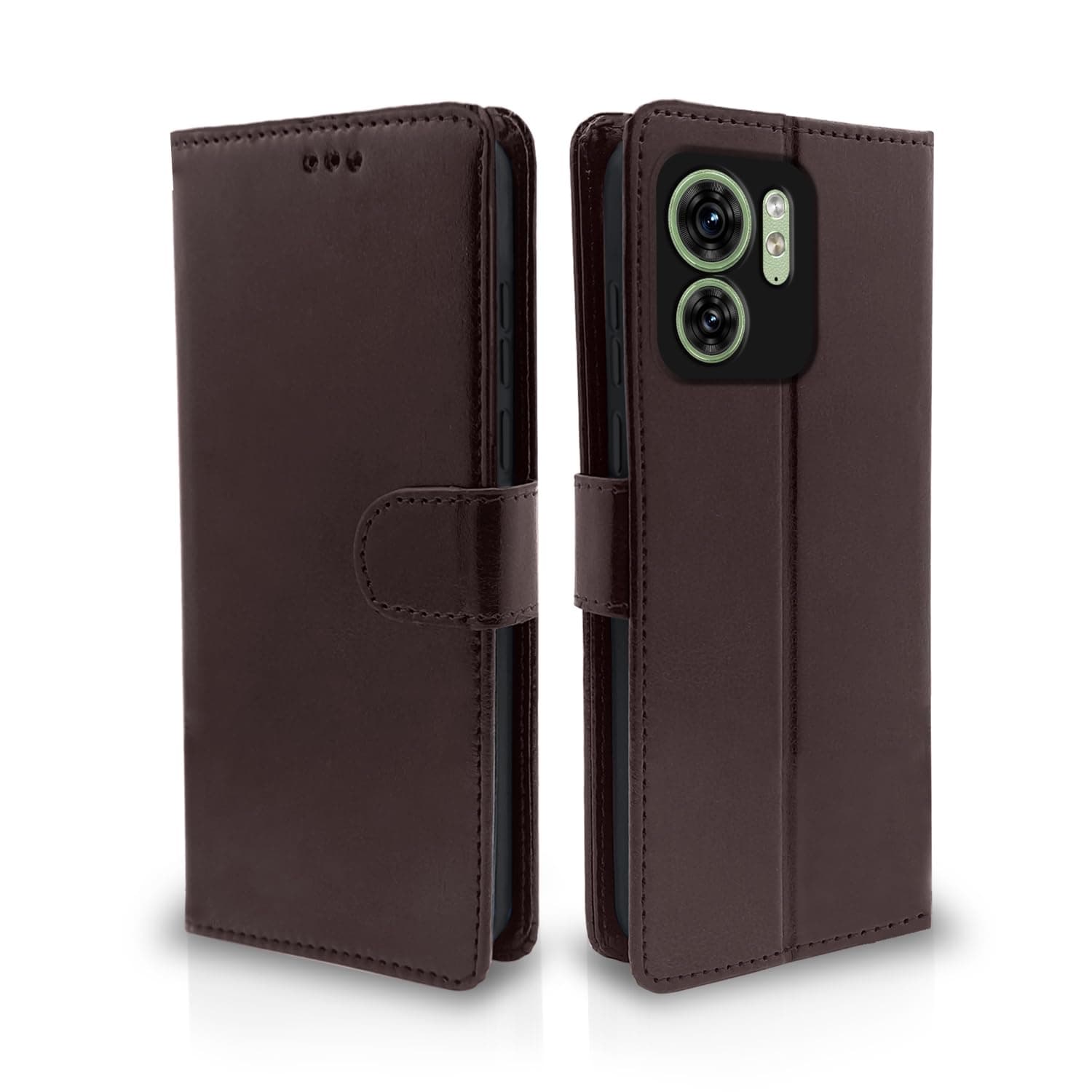 Pikkme Moto Edge 40 Flip Cover Leather Finish | Inside TPU with Card Pockets | Wallet Stand and Shock Proof | Complete Protection Flip Case (Coffee)