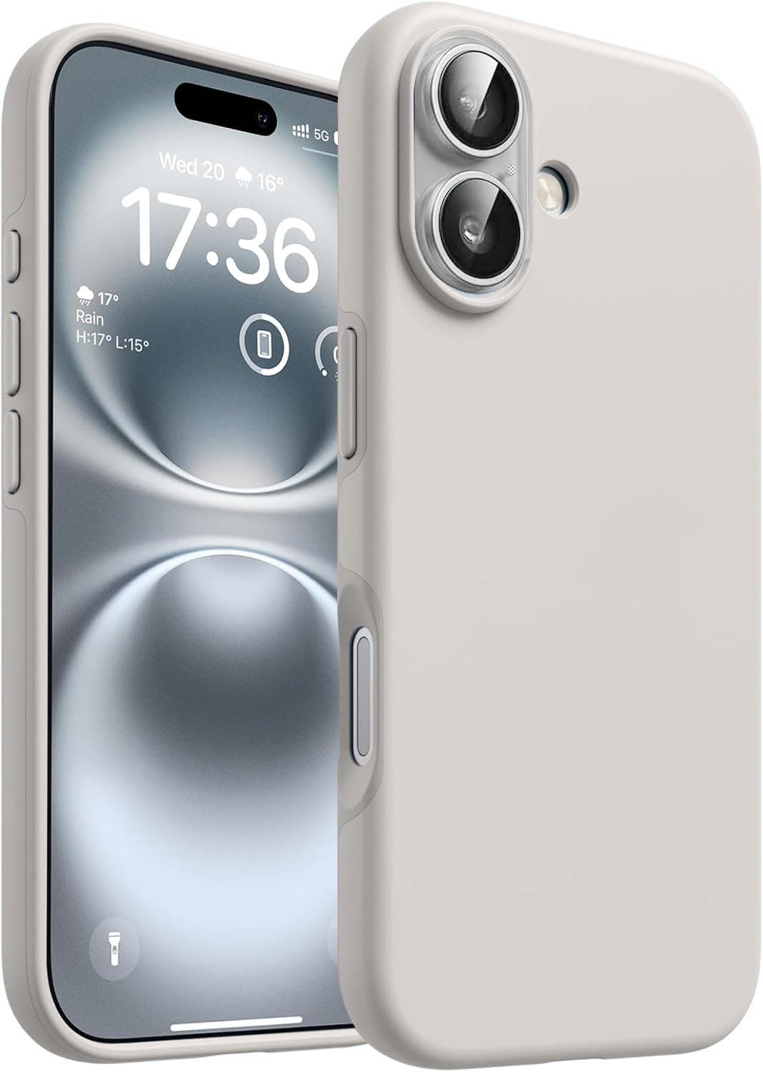 DIZORO Compatible for iPhone 16 Case 6.1, Slim Liquid Silicone 3 Layers Full Covered Soft Gel Rubber Phone Case Protective Cover 6.1 Inch - Stone