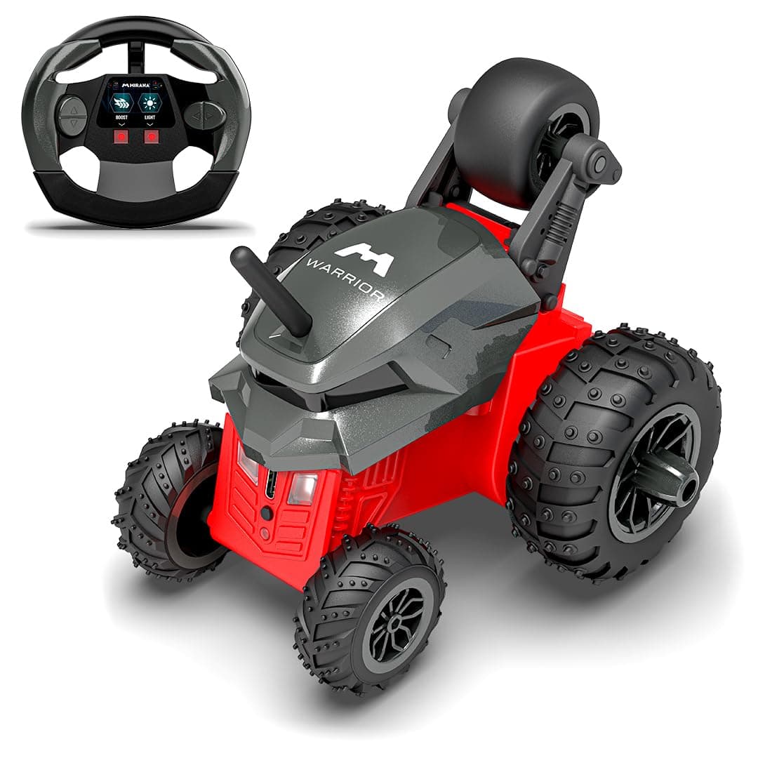 Mirana Warrior 360° Remote Control Stunt RC Car for Kids | Dual Motor, 7 Auto Stunt Modes, Speed Boost & LED Headlights | Rechargeable Vehicle Toy with USB Type C Charging | Grey Red