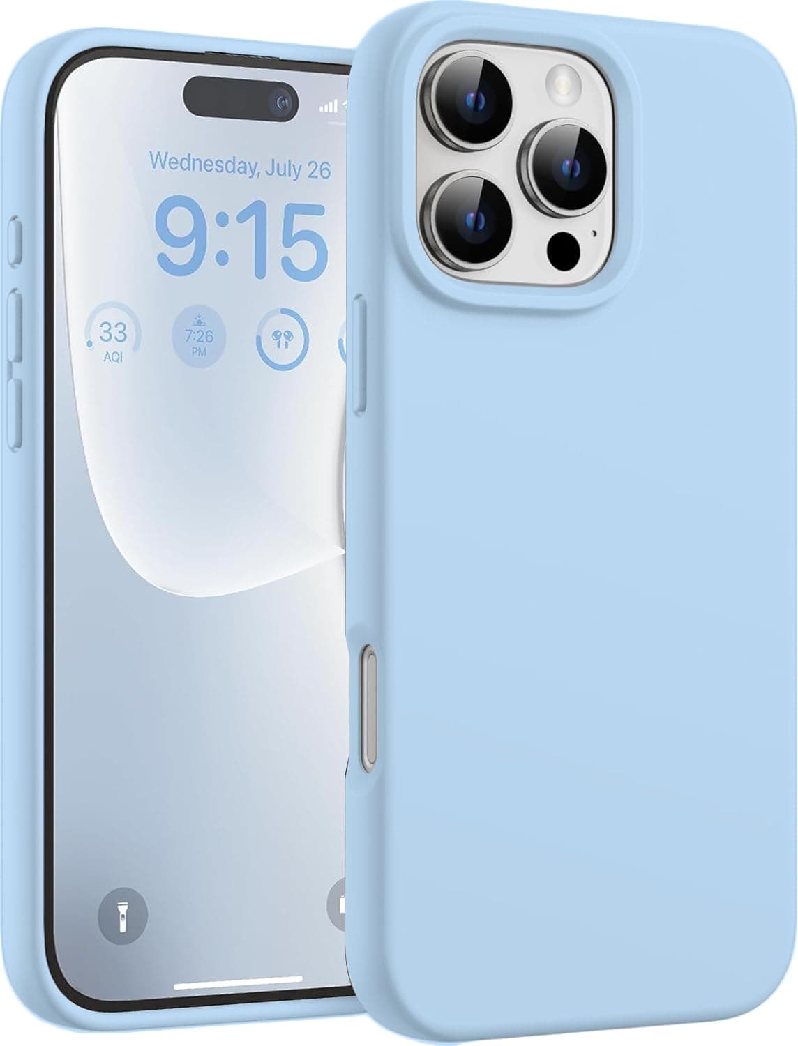DIZORO Compatible for iPhone 16 Pro Case 6.3, Slim Liquid Silicone 3 Layers Full Covered Soft Gel Rubber Phone Case Protective Cover 6.3 Inch (Ice Blue)