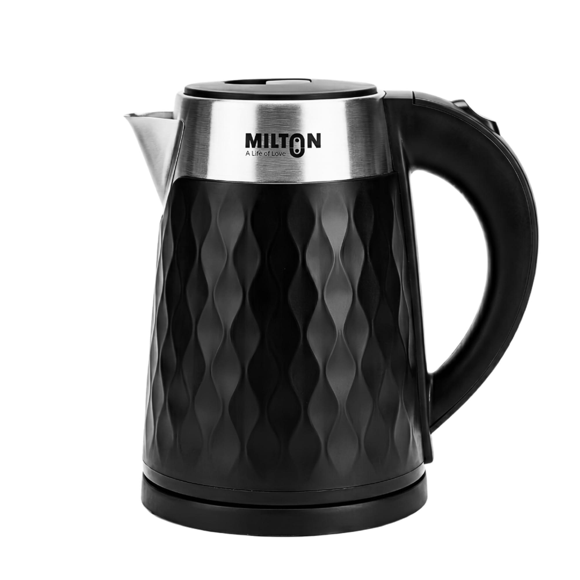 Milton Rapid Cool Touch Electric Kettle 1.5 Litre | 304 SS Inner Body Hot Water Kettle Electric | Auto Shut-Off with Wide Mouth | 1350 Watts | 1 Year Warranty (Black)