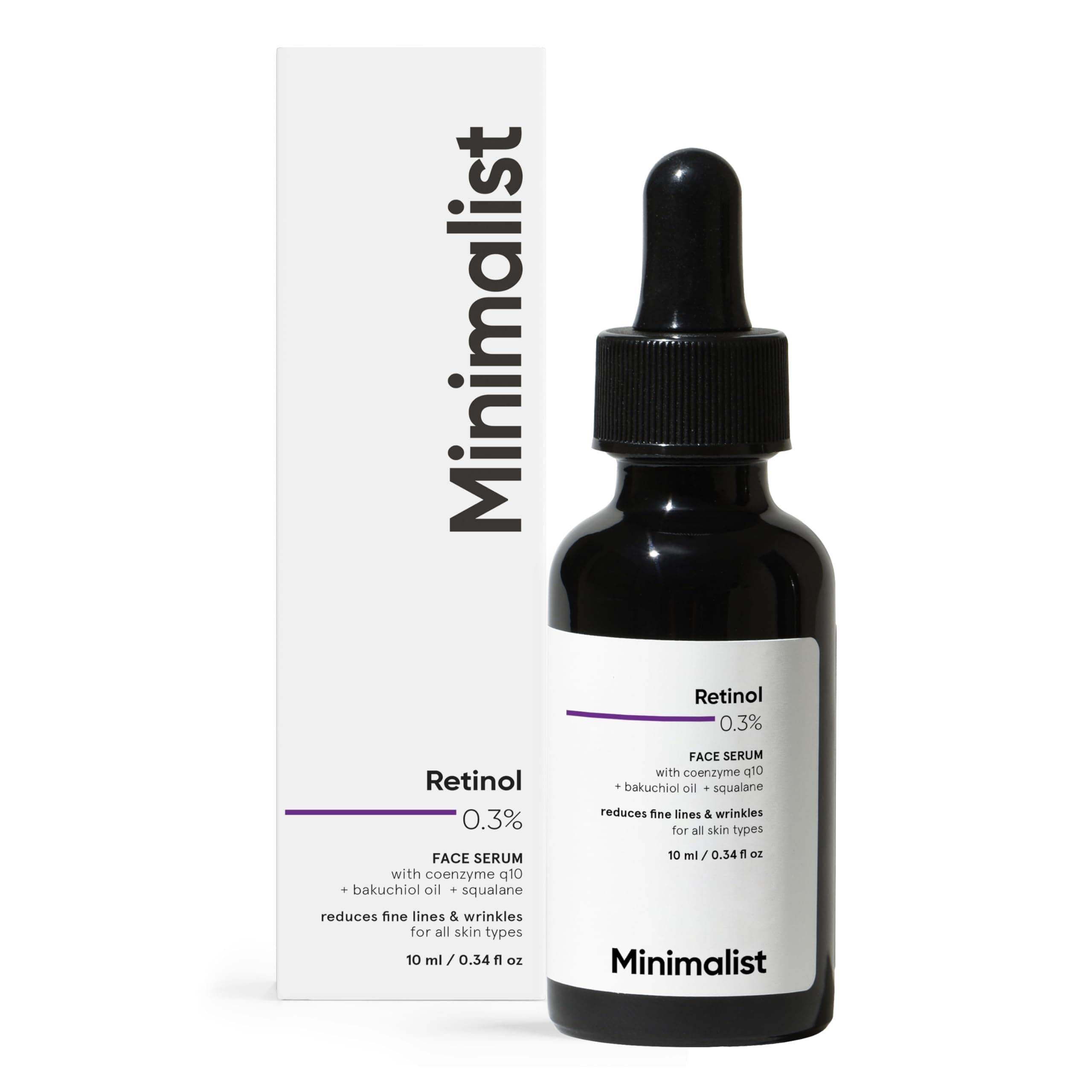 Minimalist Anti-Aging Night Serum with 0.3% Retinol & Q10 | Suitable for All Skin Types | Fine Lines & Wrinkles Reduction Serum for Beginners | Water-Free Formula for Stability & Nourishment | Fragrance-Free & Non-Comedogenic | For Women & Men | 10 ml